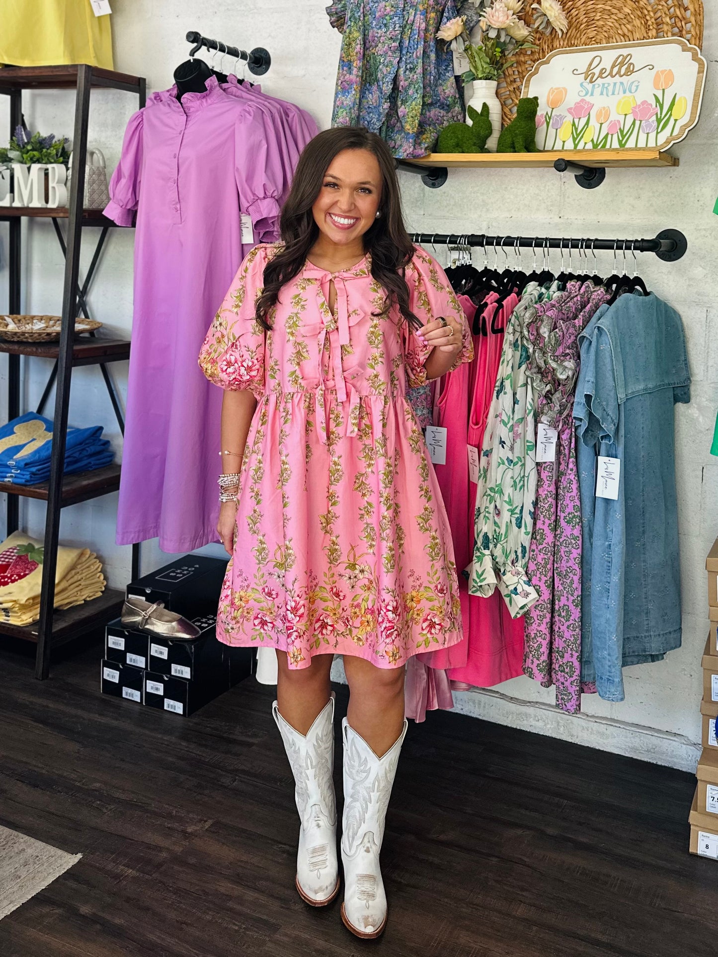The Kate Pink Floral Bow Tie Dress