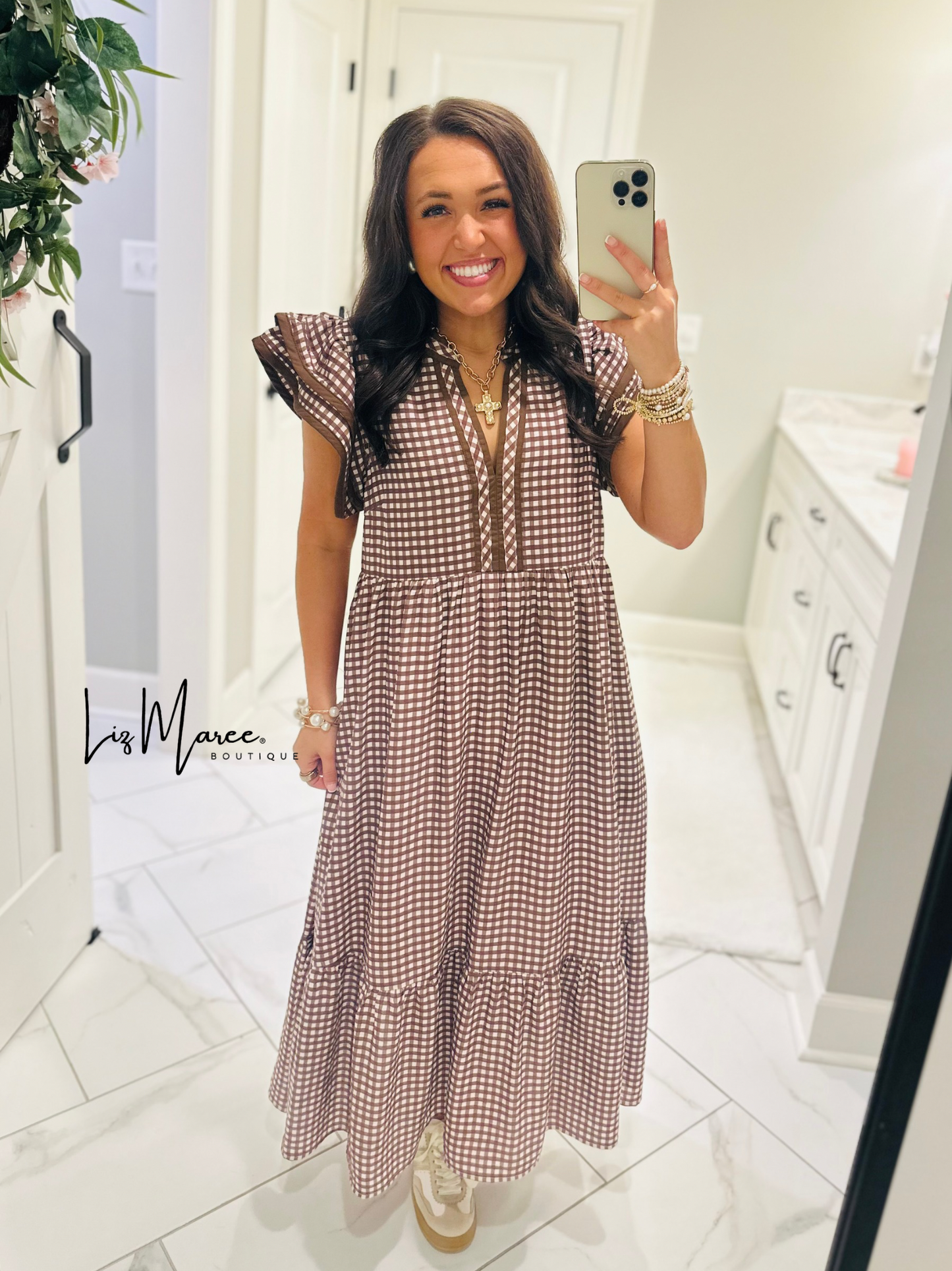 The Morganne Brown Gingham Midi Dress