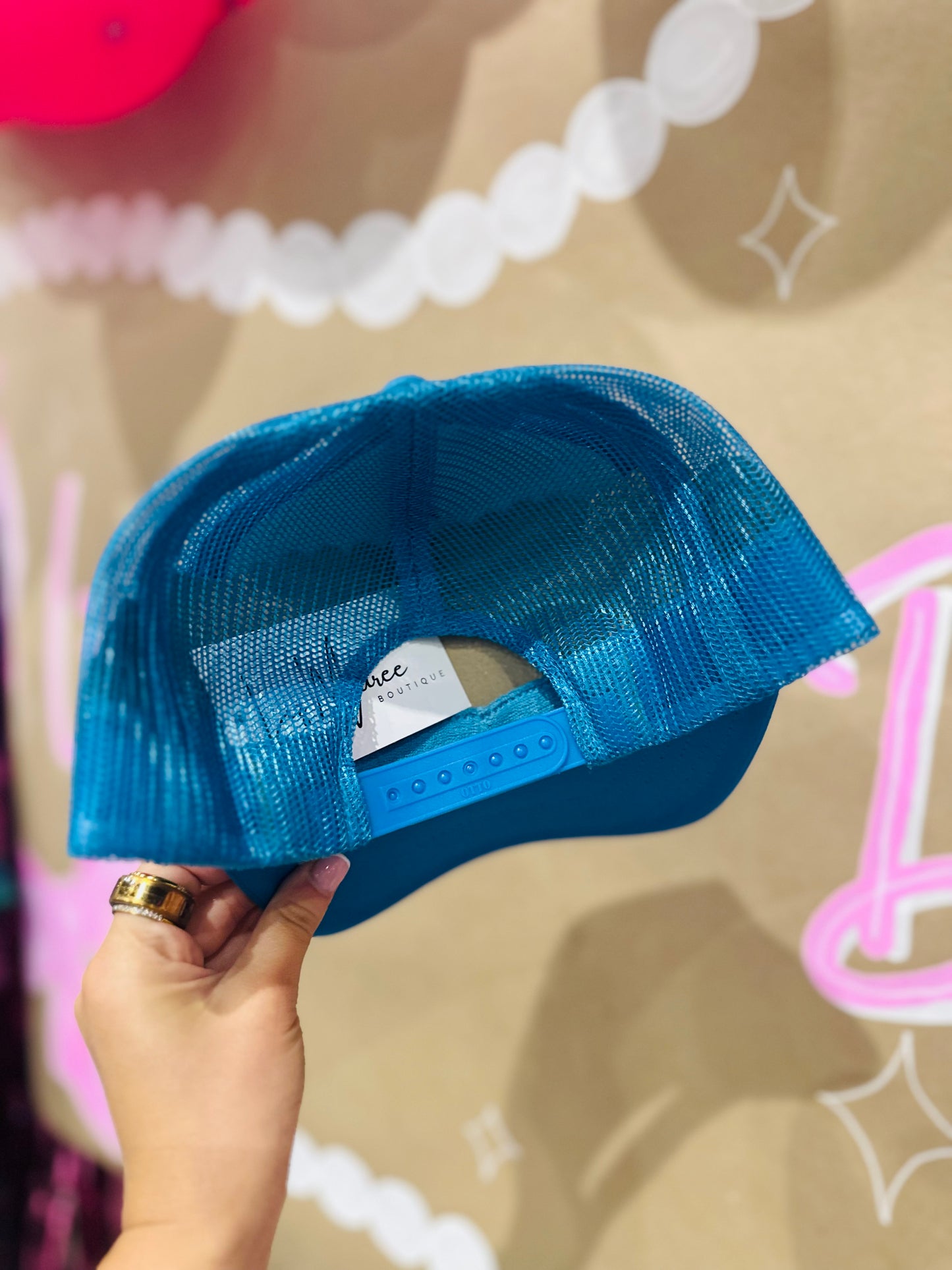 Aqua Blue Feather Trucker Hat