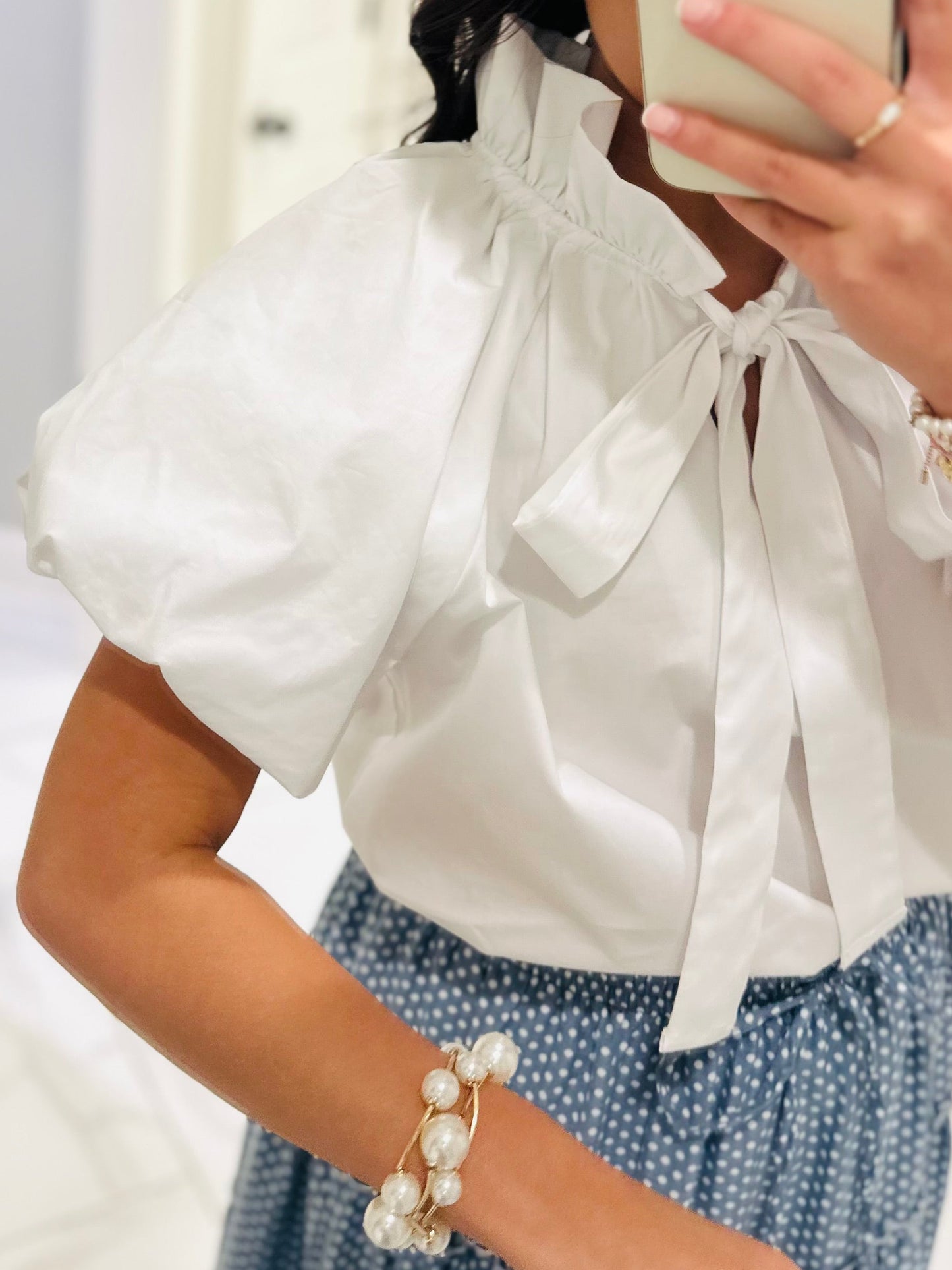 The Lou White Bow Neck Tie Top