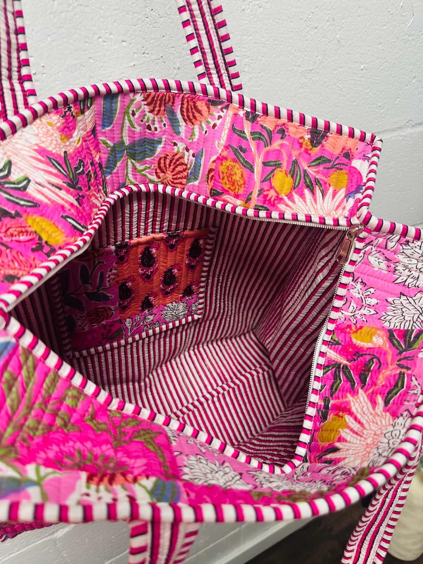 The Rose Pink Patchwork Quilted Tote Bag