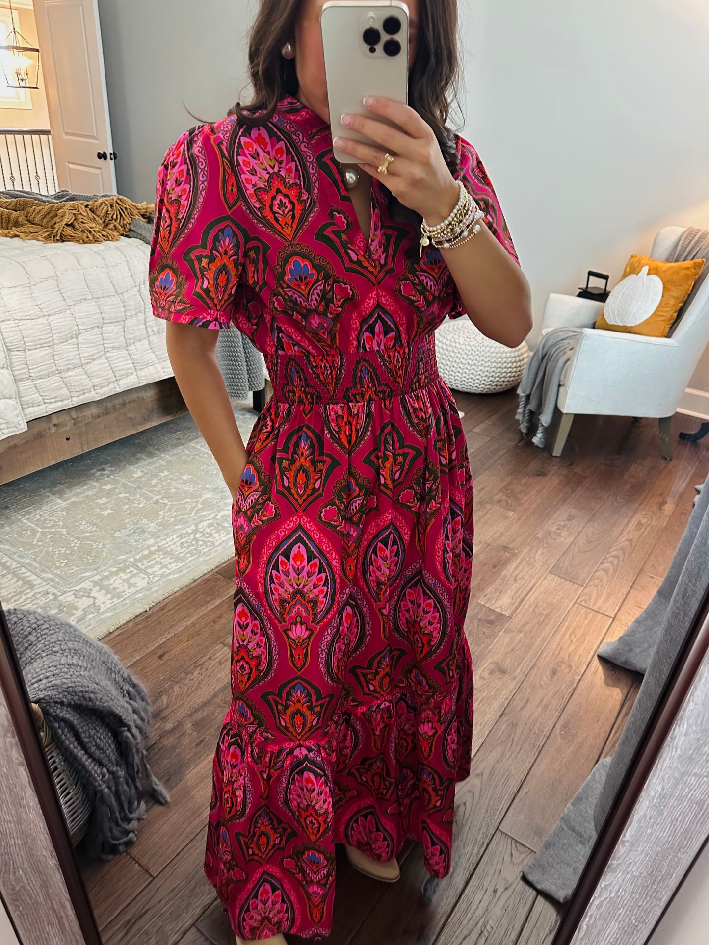The Azura Berry Pink Floral Poplin Maxi Dress