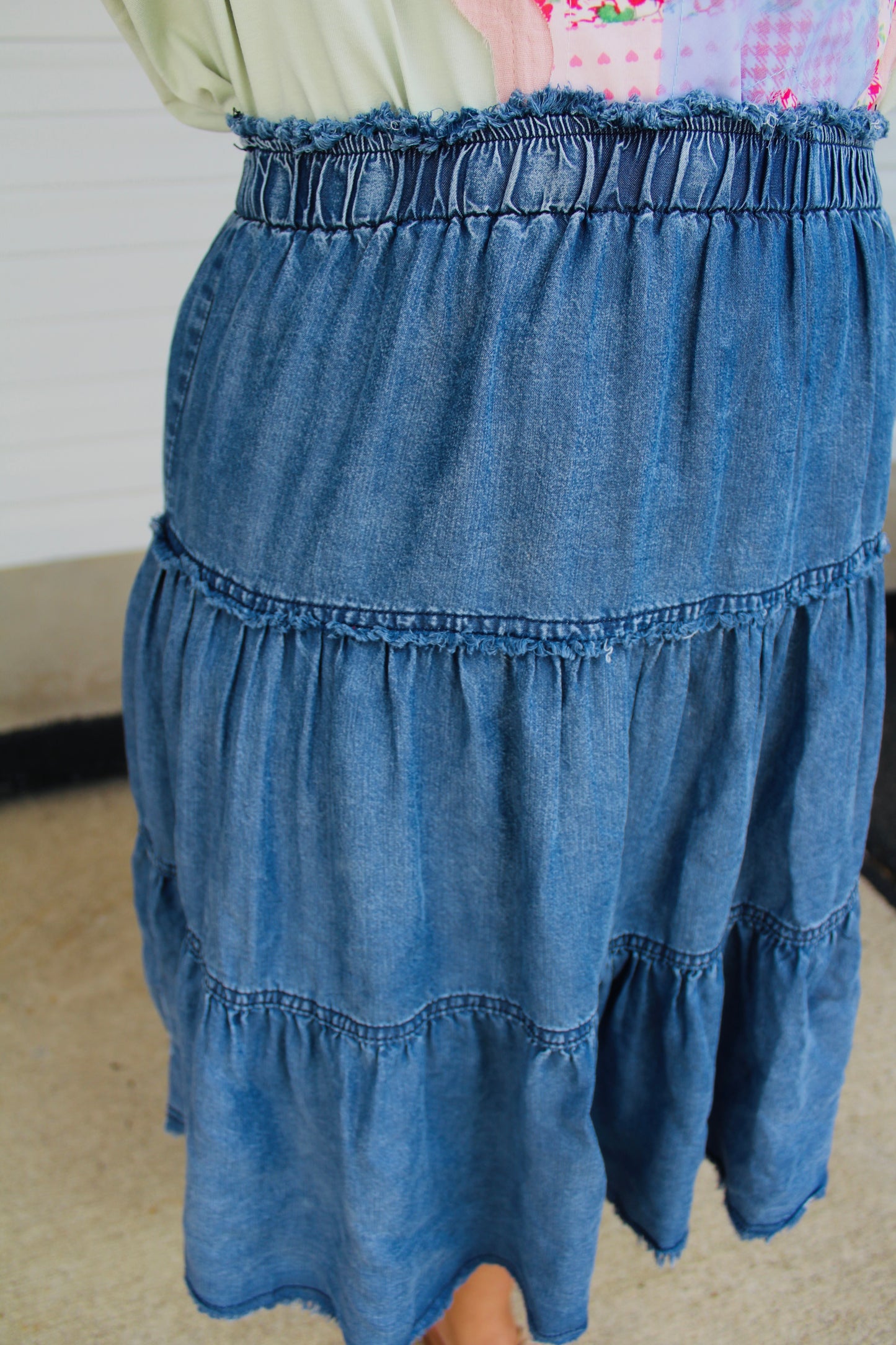 The Ashley Tiered Frayed Denim Skirt