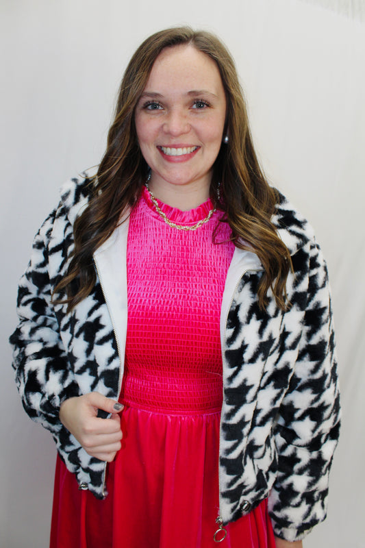 Fleece Houndstooth Puff Jacket