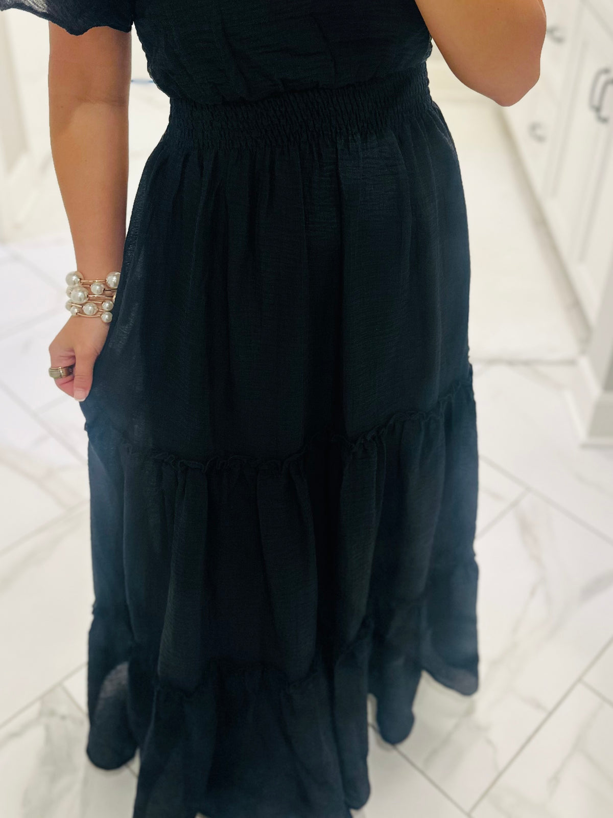 The Taylor Black Tiered Maxi Dress