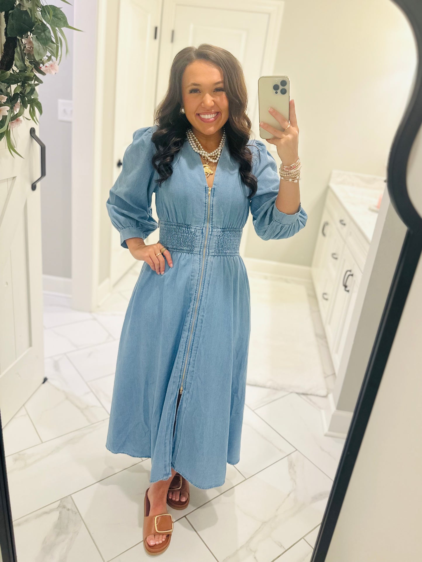 The Libby Denim Light Wash Midi Dress