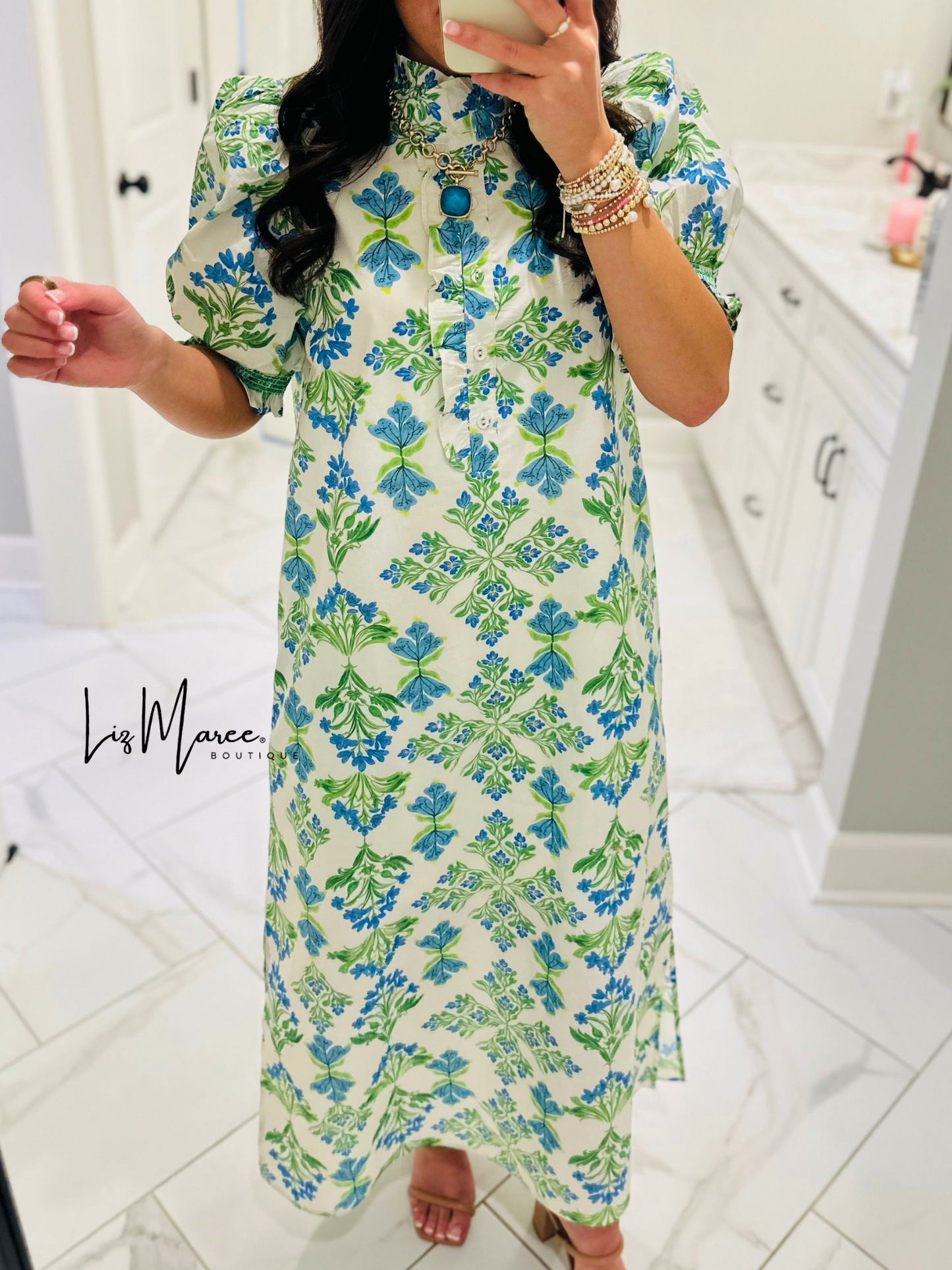 The Lana Blue + Green Botanical Maxi Dress