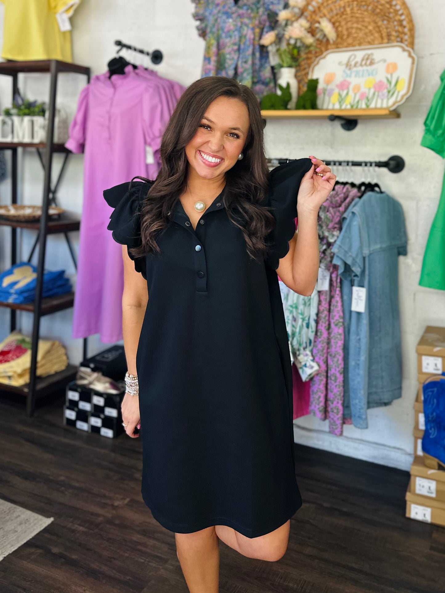 The Gia Black Scallop Dress