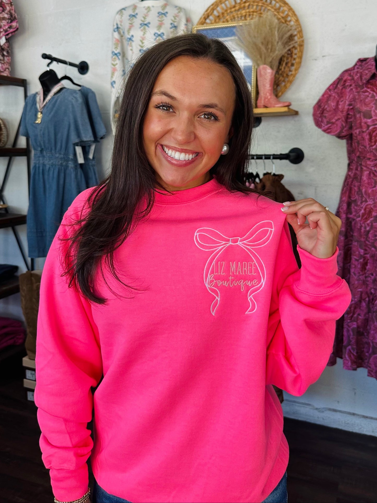 The Liz Maree Boutique Neon Pink Embroidered Sweatshirt