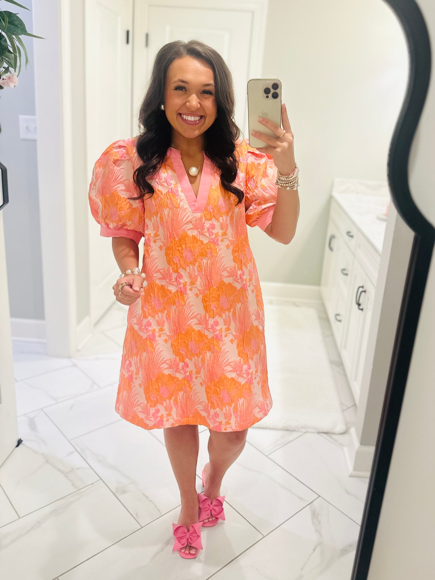 The Summer Peach Mix Floral Jacquard Dress