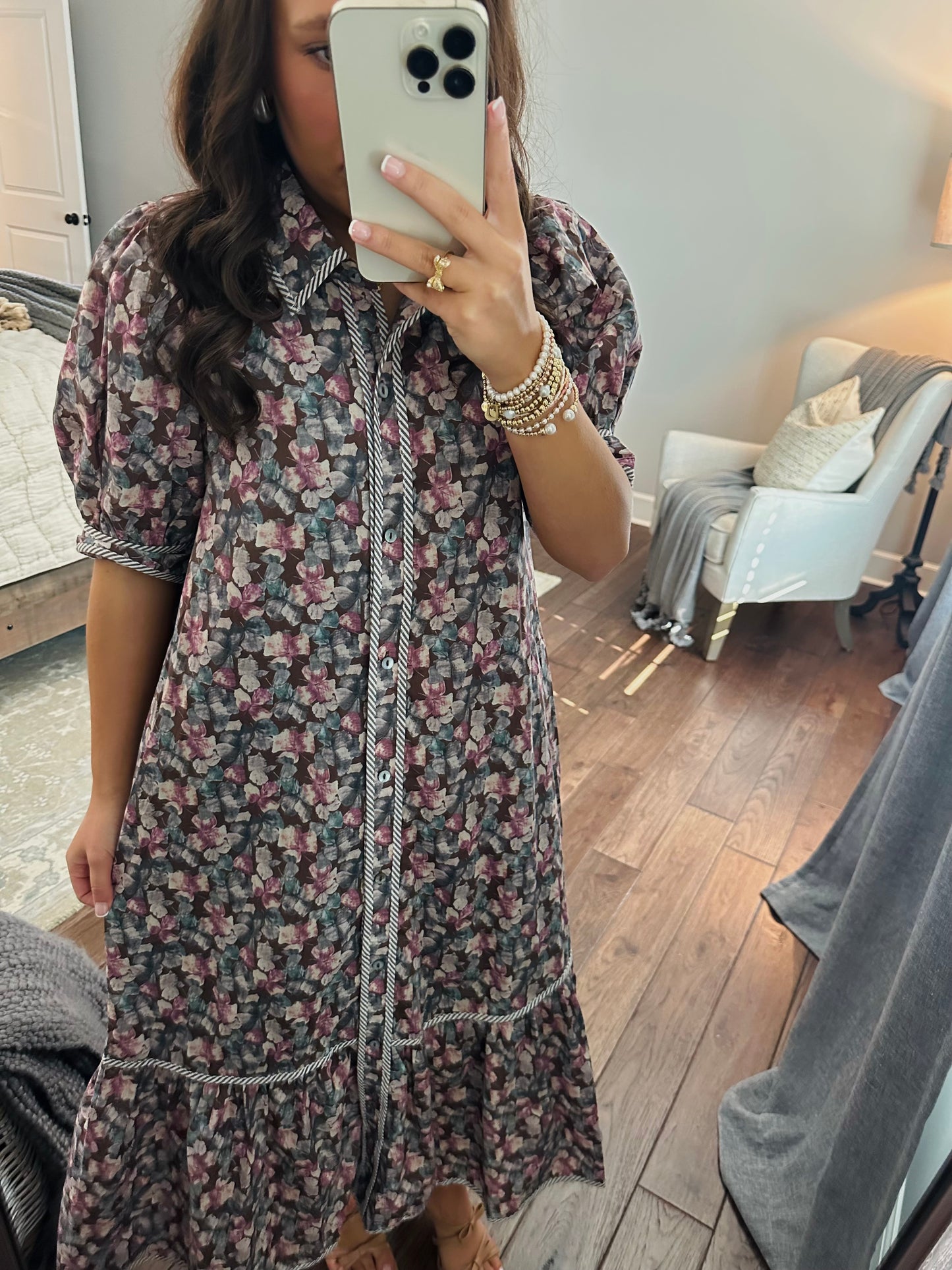 The Quinn Brown Floral Midi Dress