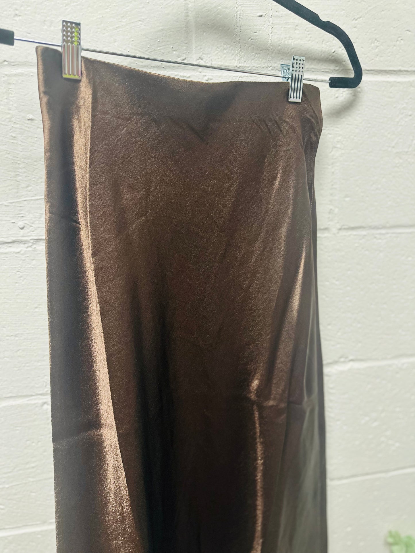 The Bri Dark Brown Satin Midi Skirt