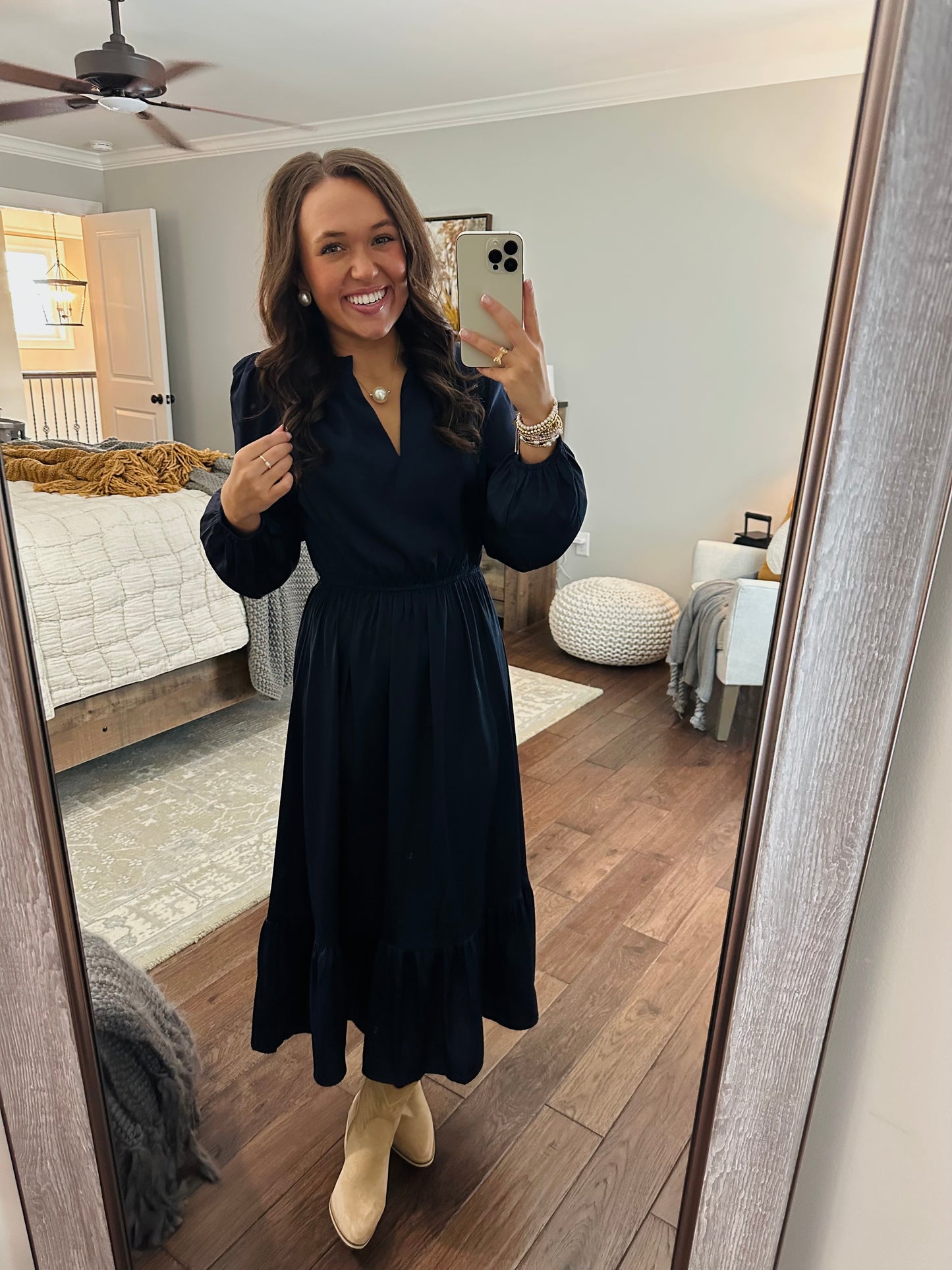 The Navy Satin Midi Dress