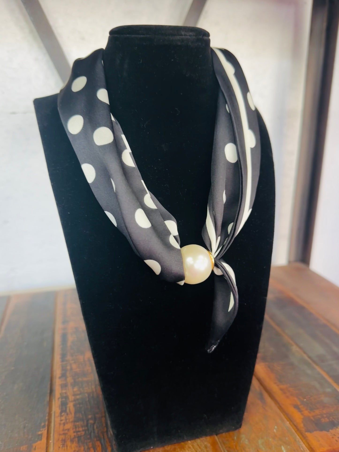 Black + White Large Polkadot Pearl Scarf Necklace