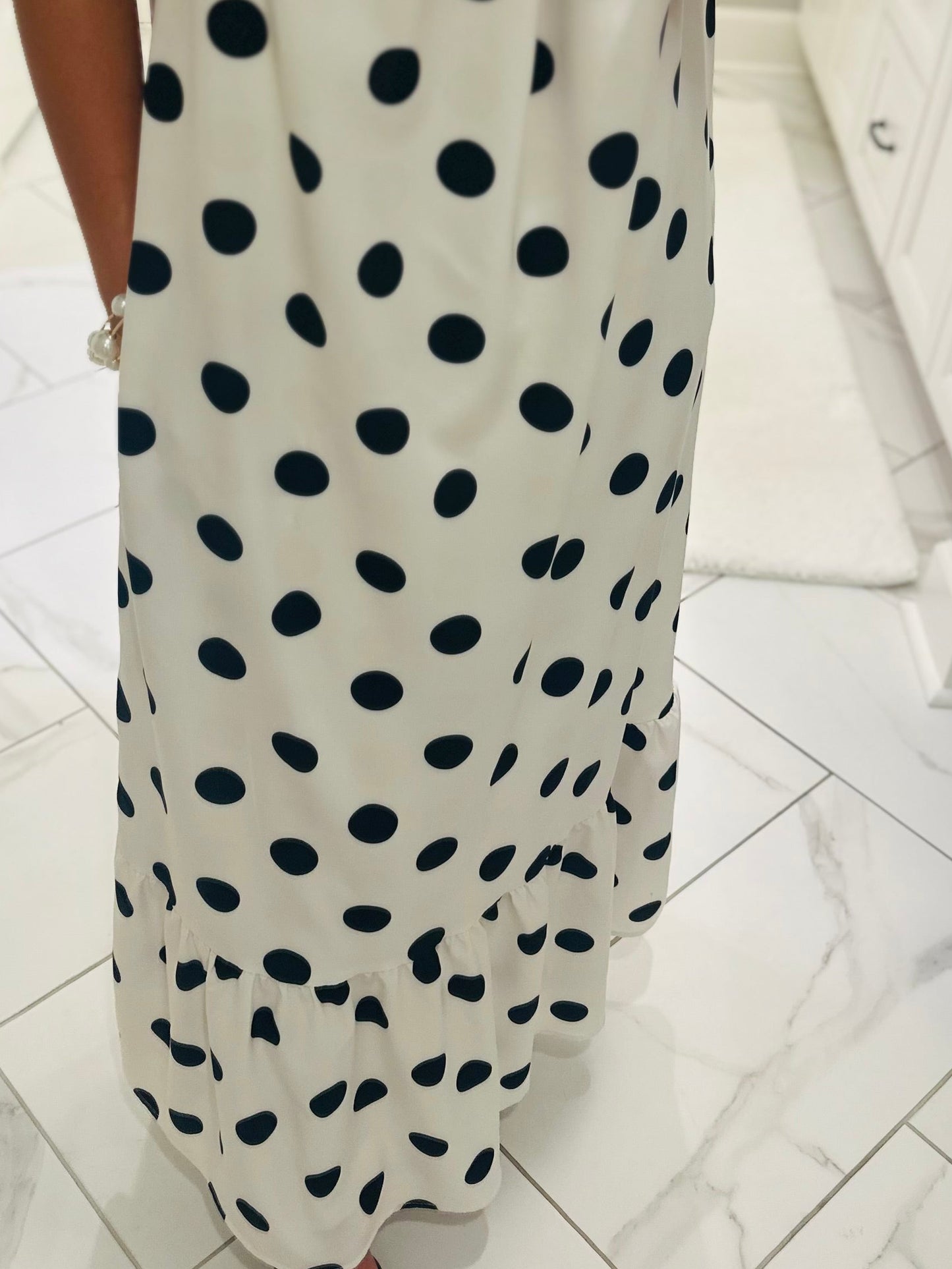 The Belle White + Black Polka Dot Maxi Dress