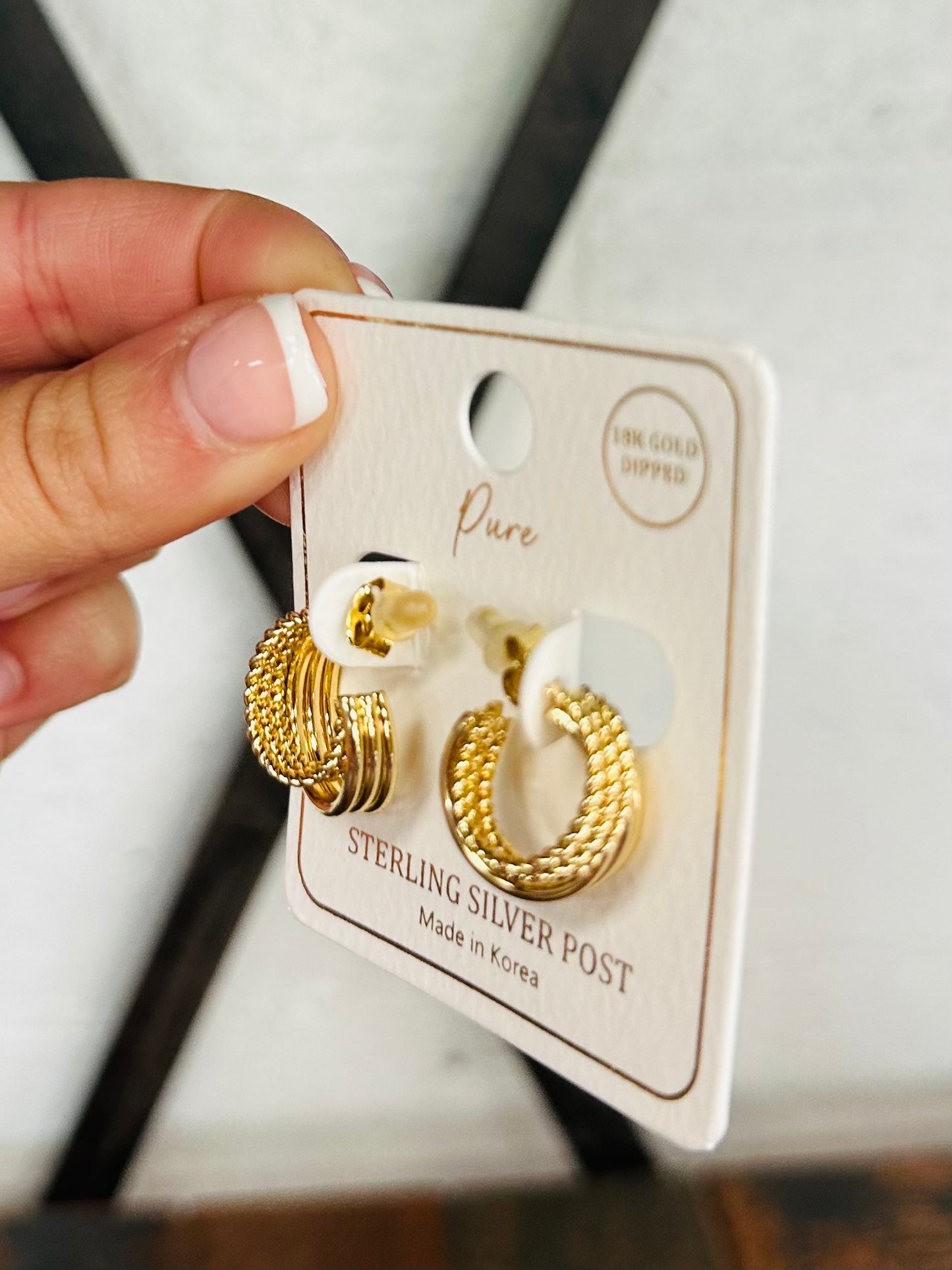 18k Gold Dipped Textured Layered Hoop Earring
