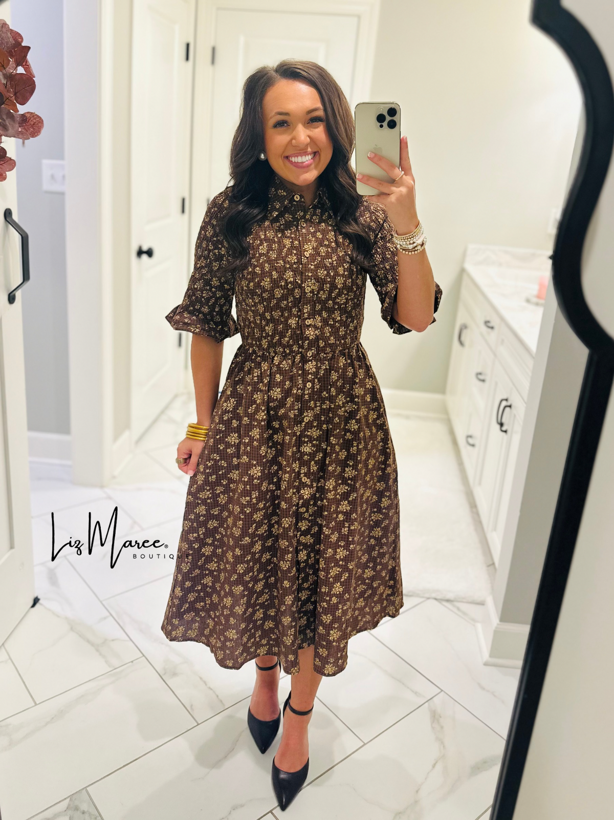 The Lara Mocha Brown Floral Midi Dress