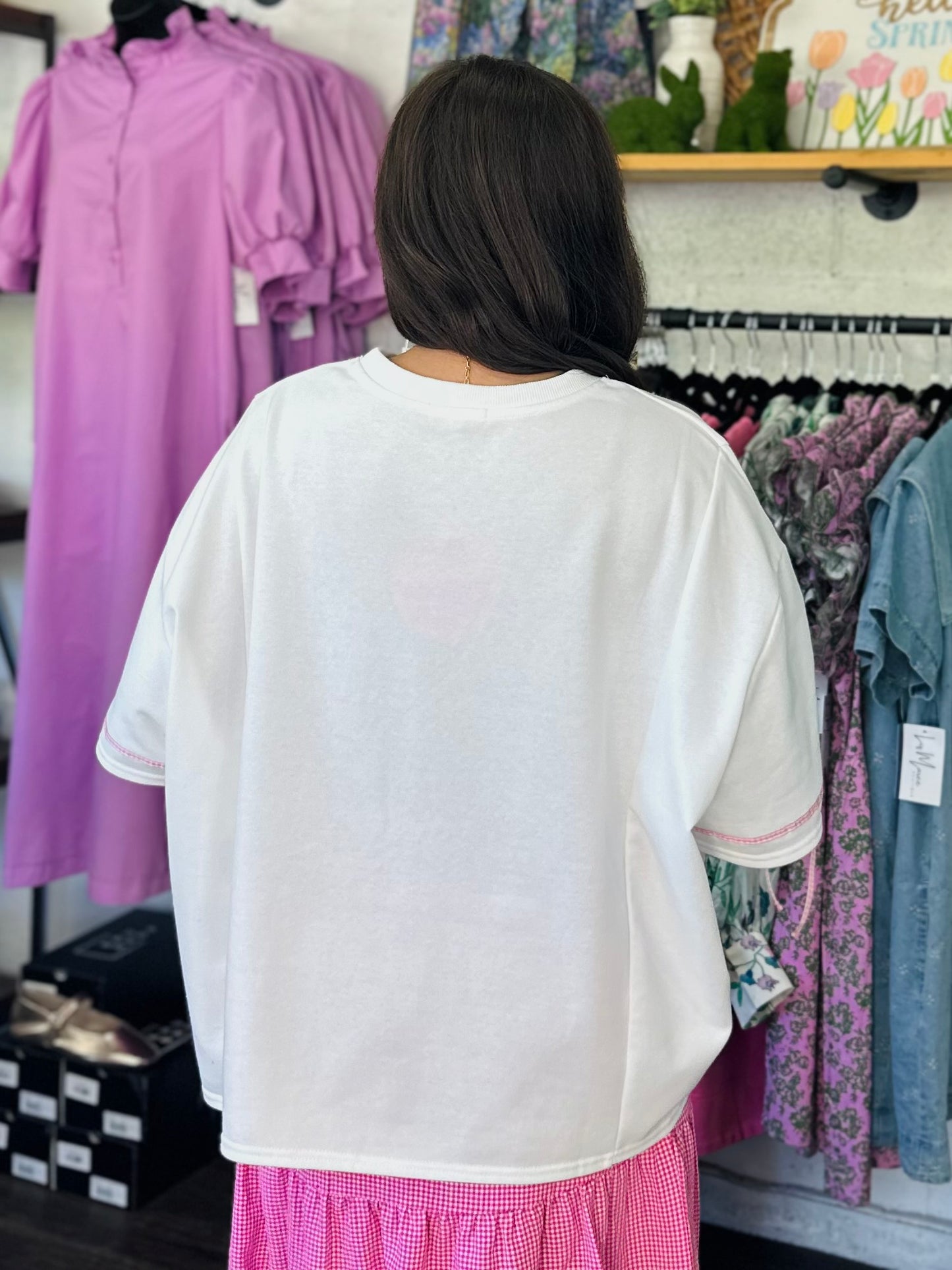 The Paisley Pink Patchwork + Gingham Cowboy Boot Tee
