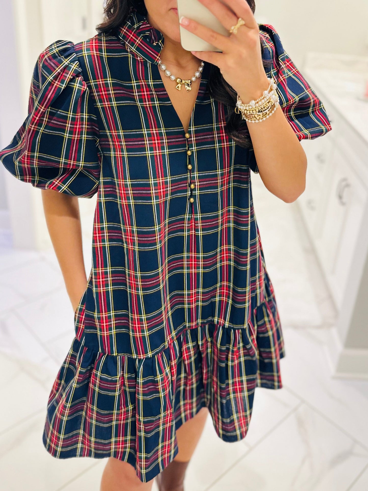 The Carol Navy Holiday Plaid Dress