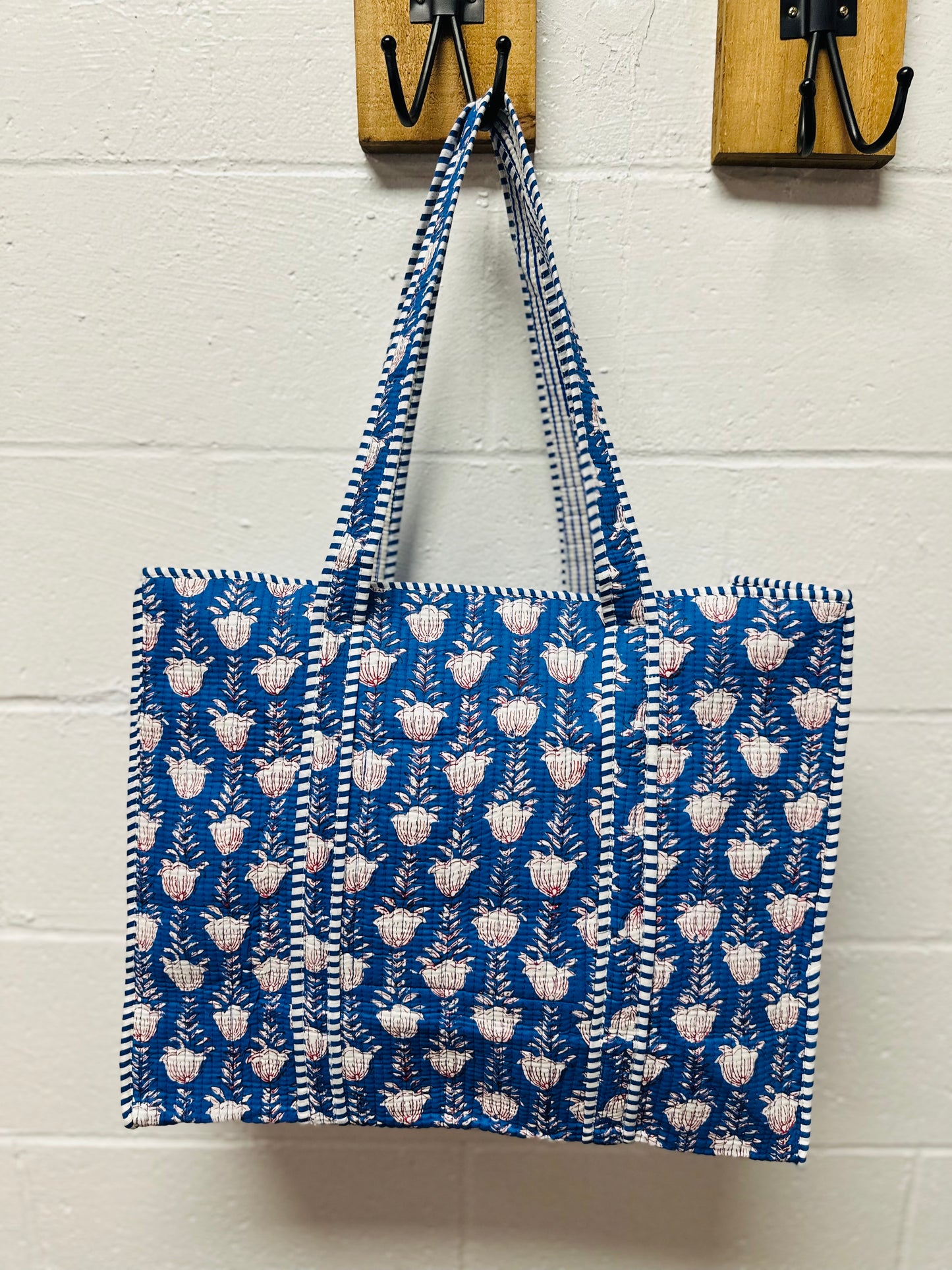 The Royal Blue & White Floral Quilted Tote Bag