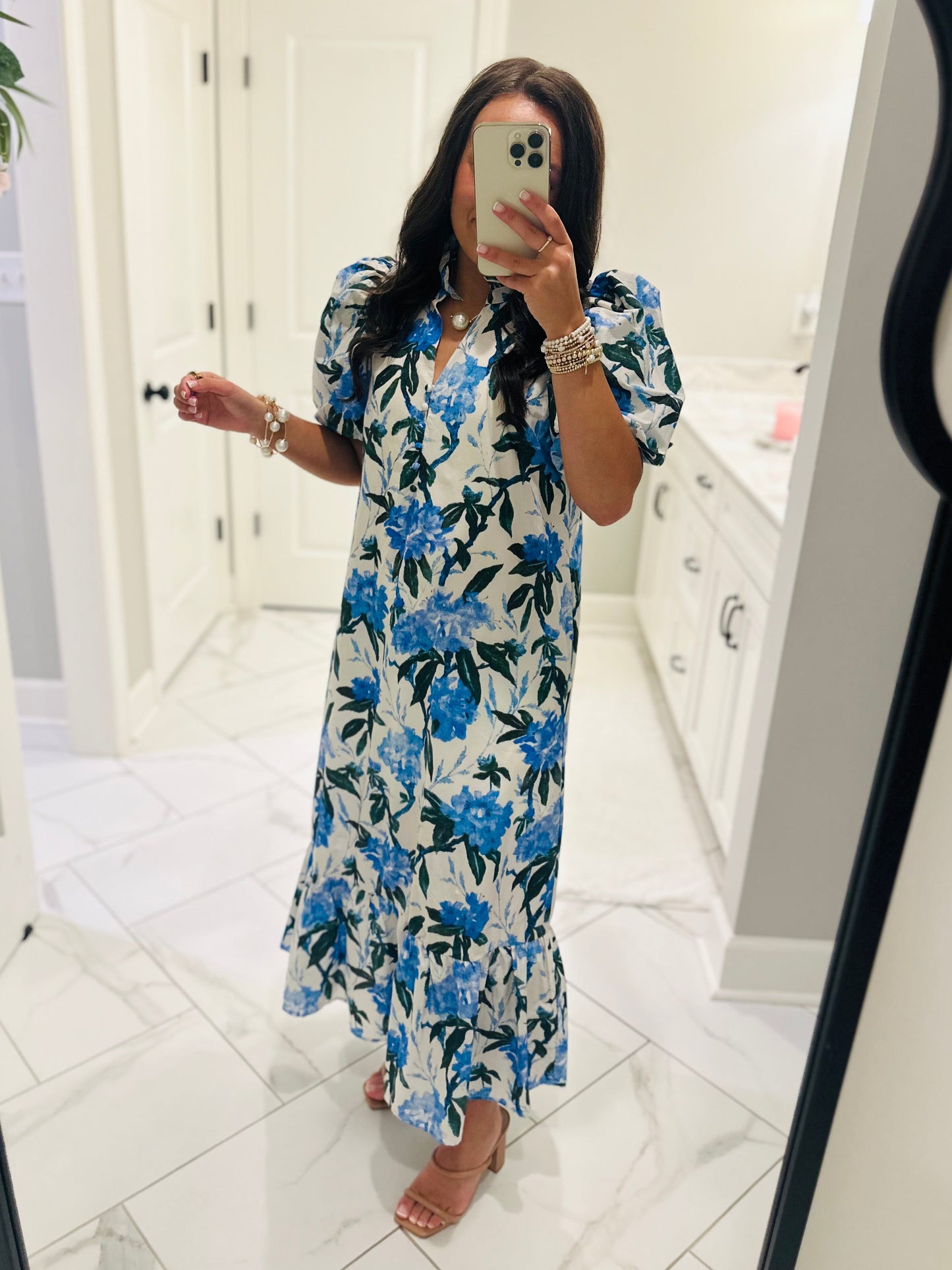 The Jane Blue Floral Midi Dress
