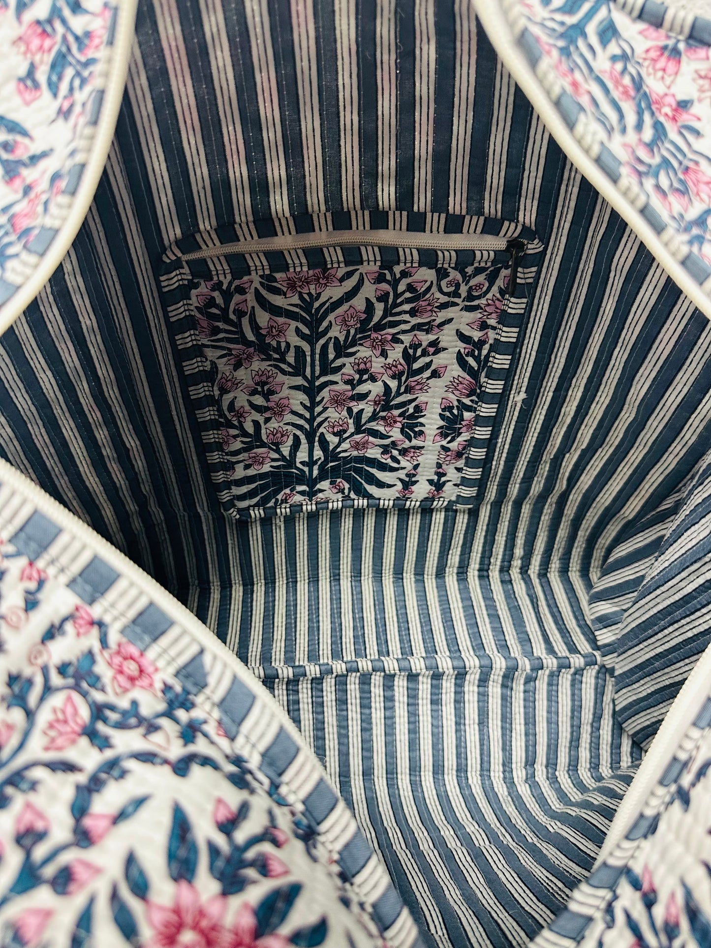 The Teal & Pink Floral Quilted Tote Bag