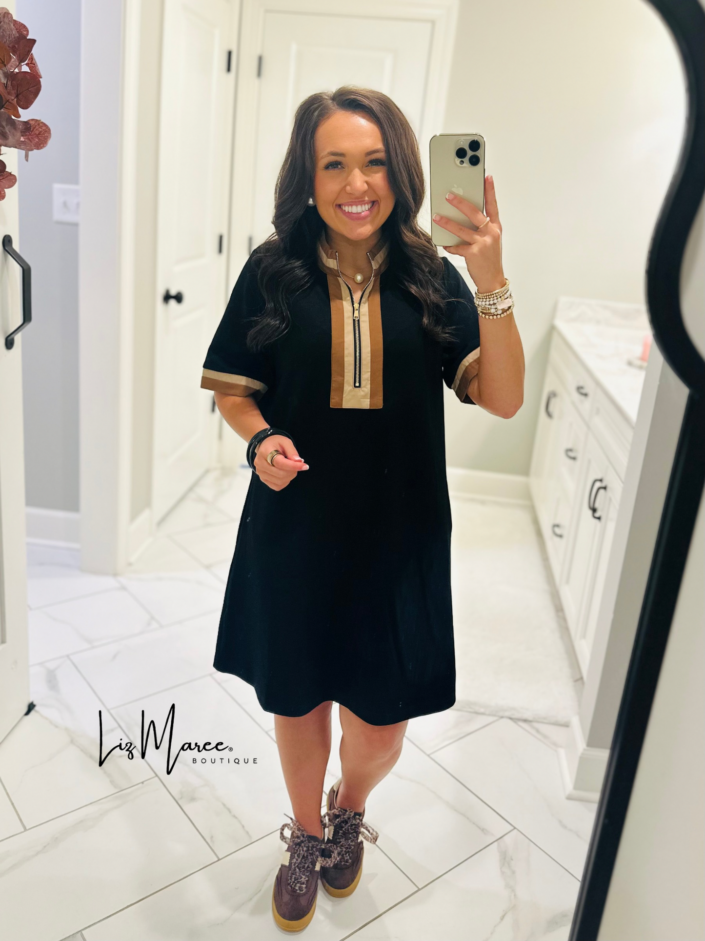 The Beverly Black Quarter Zip Dress