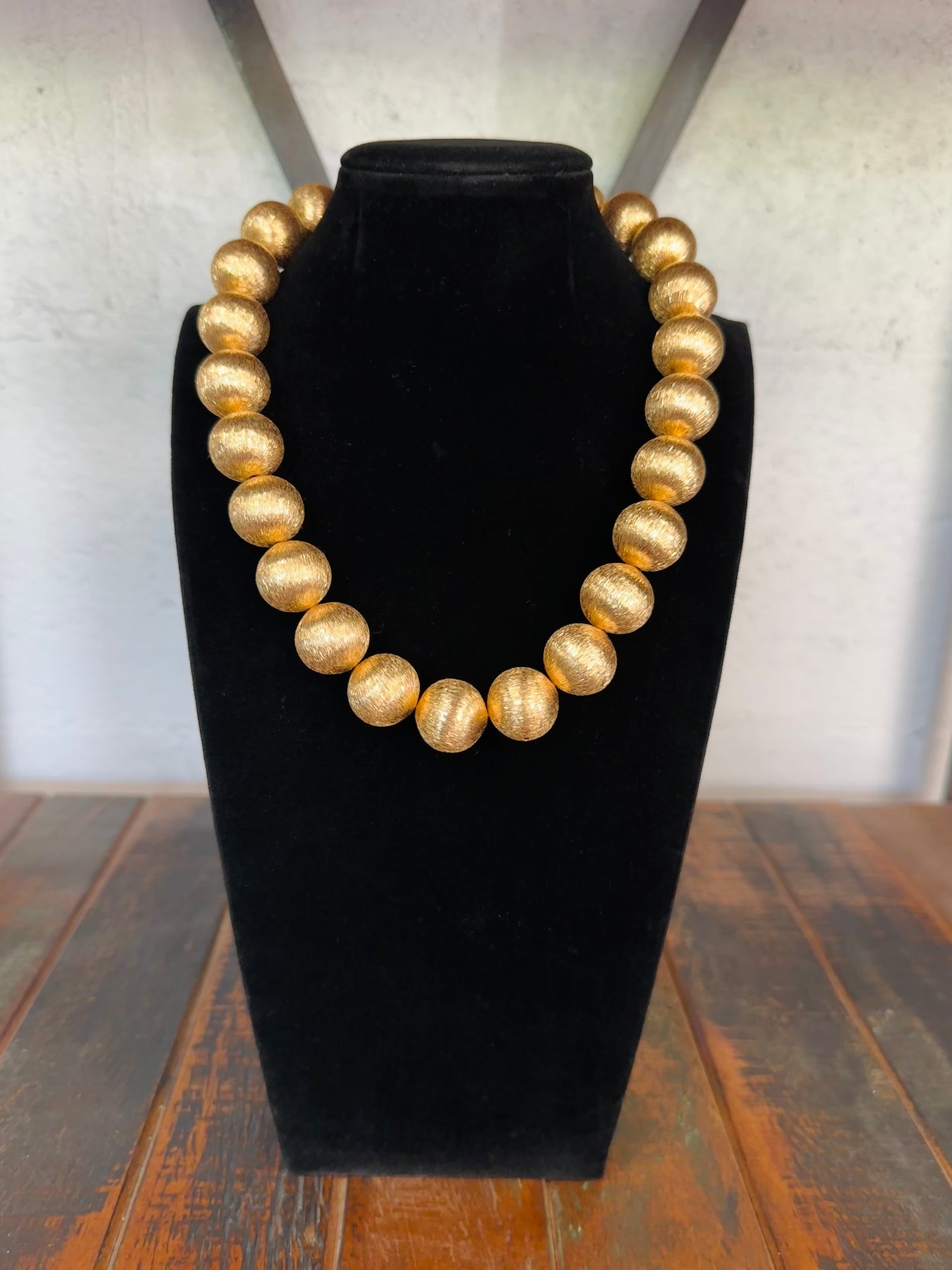 Brushed Gold Big Ball Statement Necklace