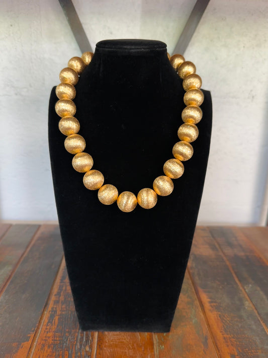 Brushed Gold Big Ball Statement Necklace