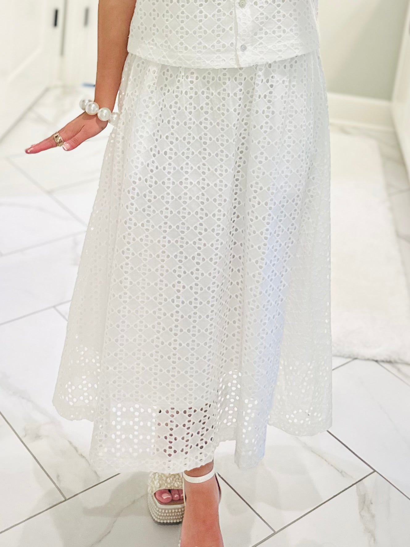 The Livi White Eyelet Top + Skirt Set