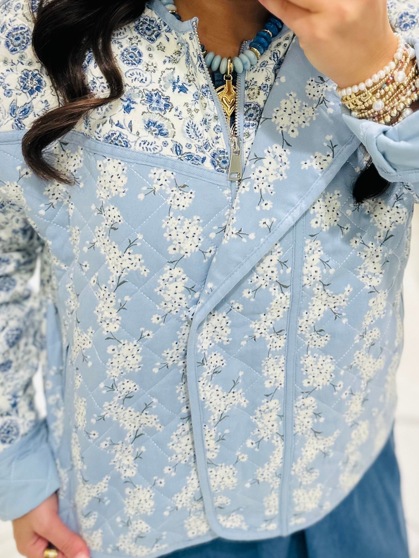 The Amelia Blue Floral Quilted Jacket