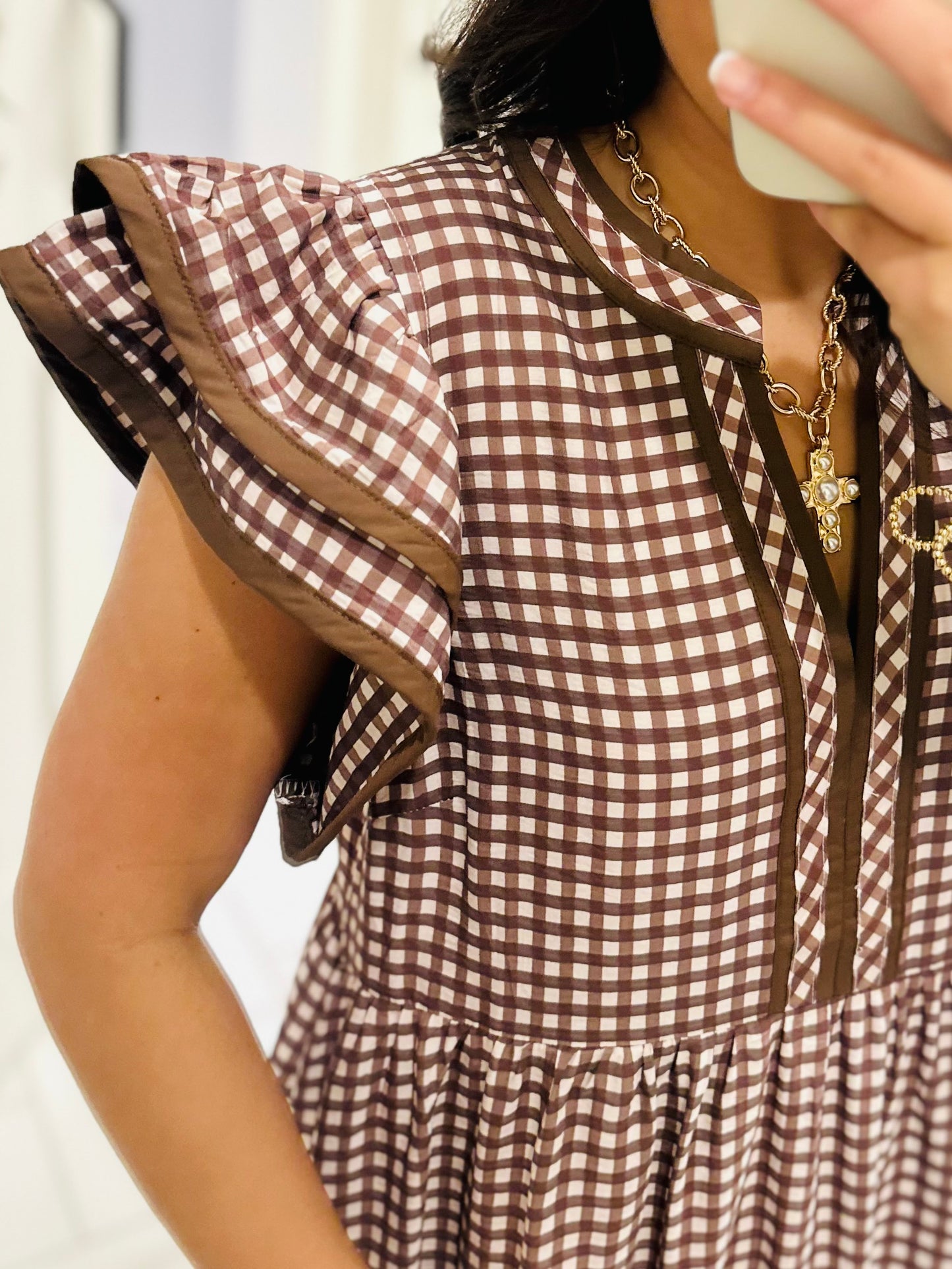 The Morganne Brown Gingham Midi Dress