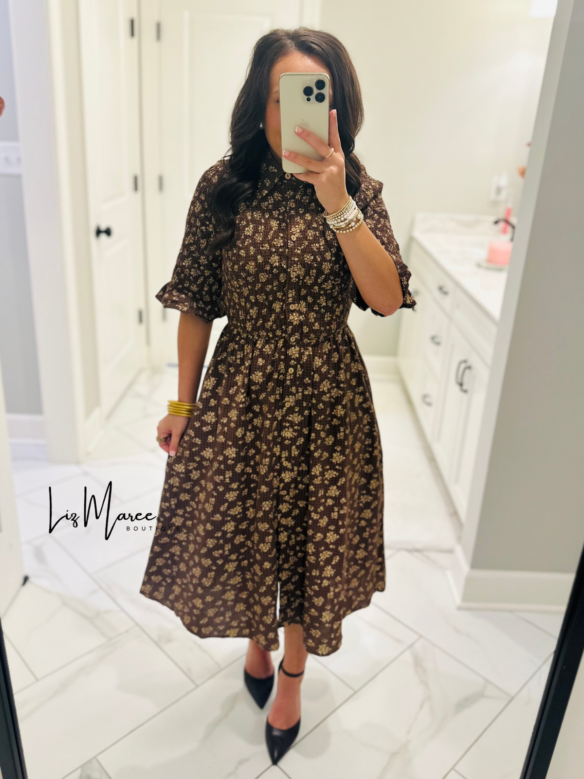 The Lara Mocha Brown Floral Midi Dress