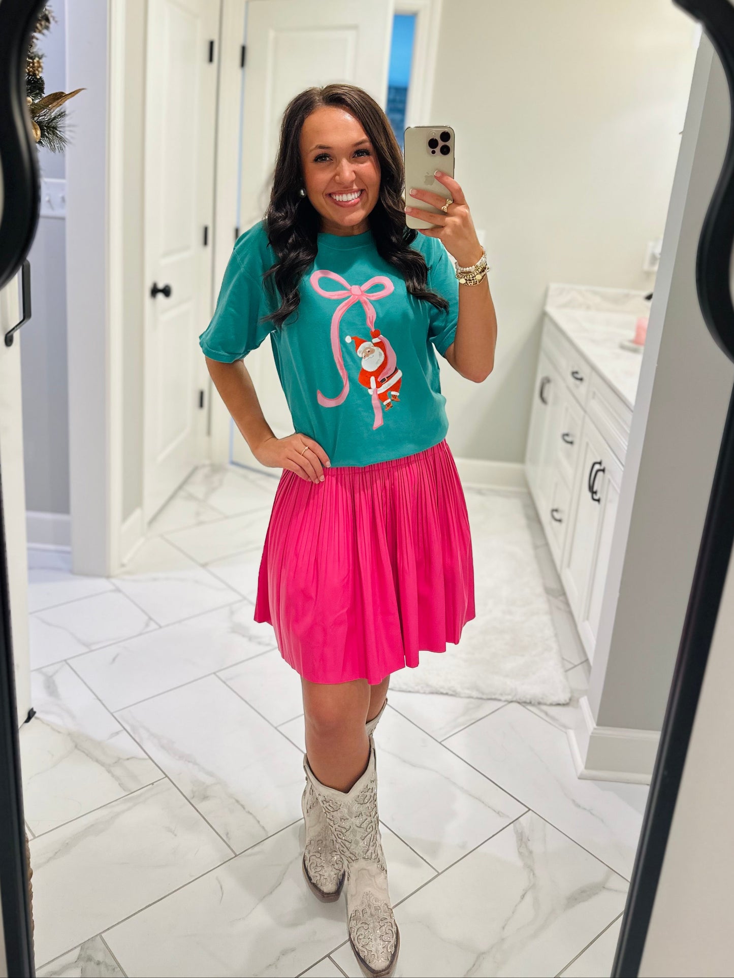 The Bow + Santa Christmas Tee