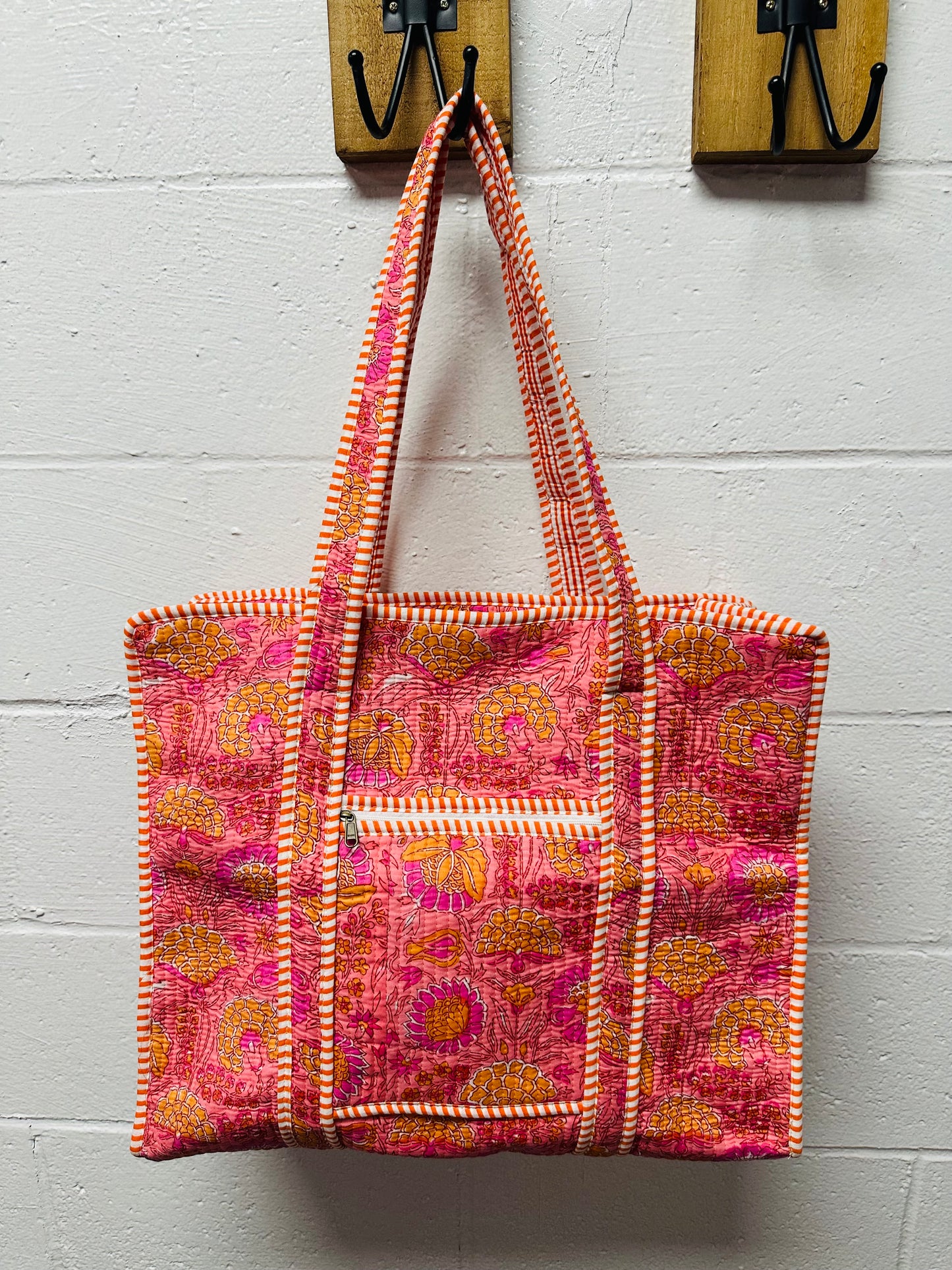 The Orange Oasis Floral Quilted Tote Bag