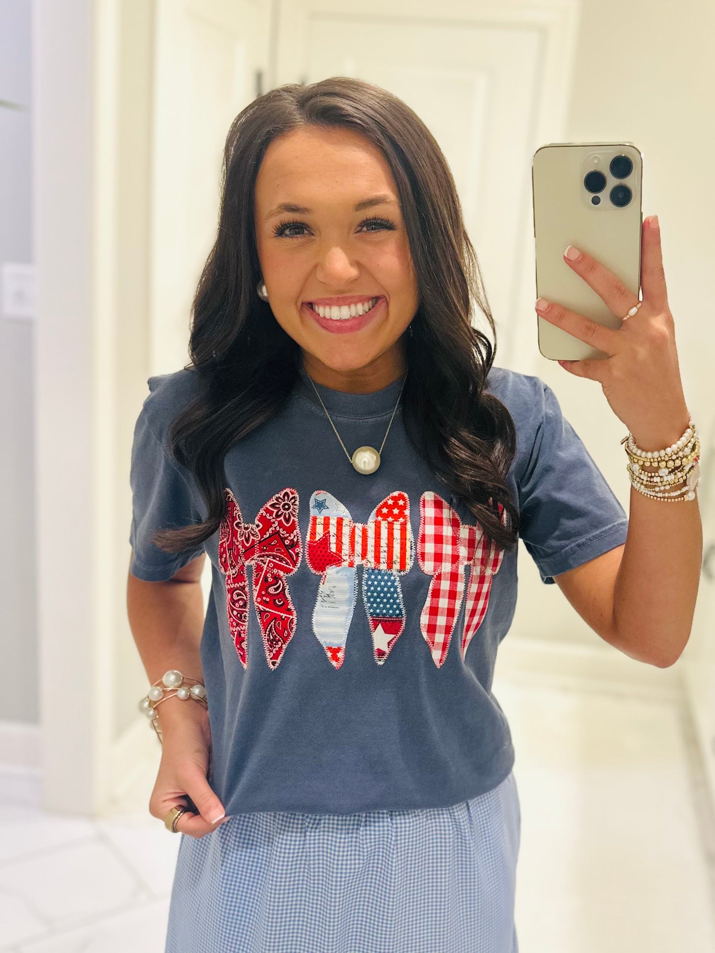 The Coquette Bow Trio Patriotic Embroidered Tee