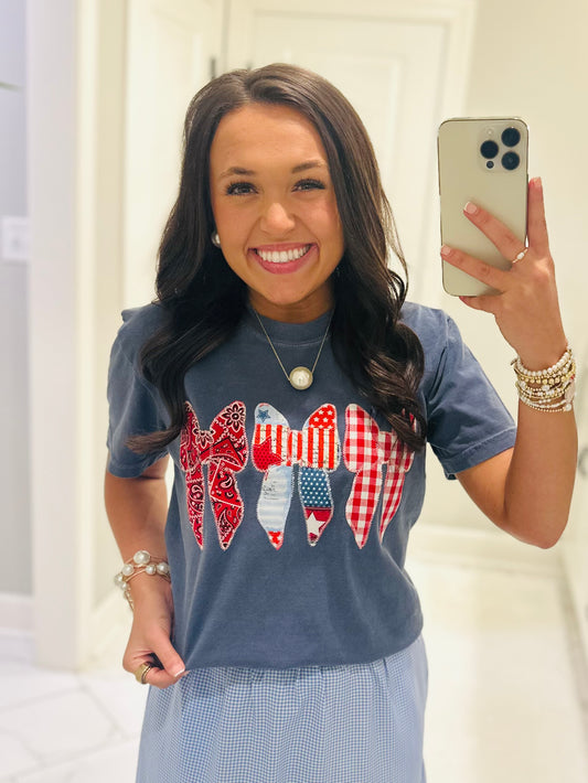 The Coquette Bow Trio Patriotic Embroidered Tee