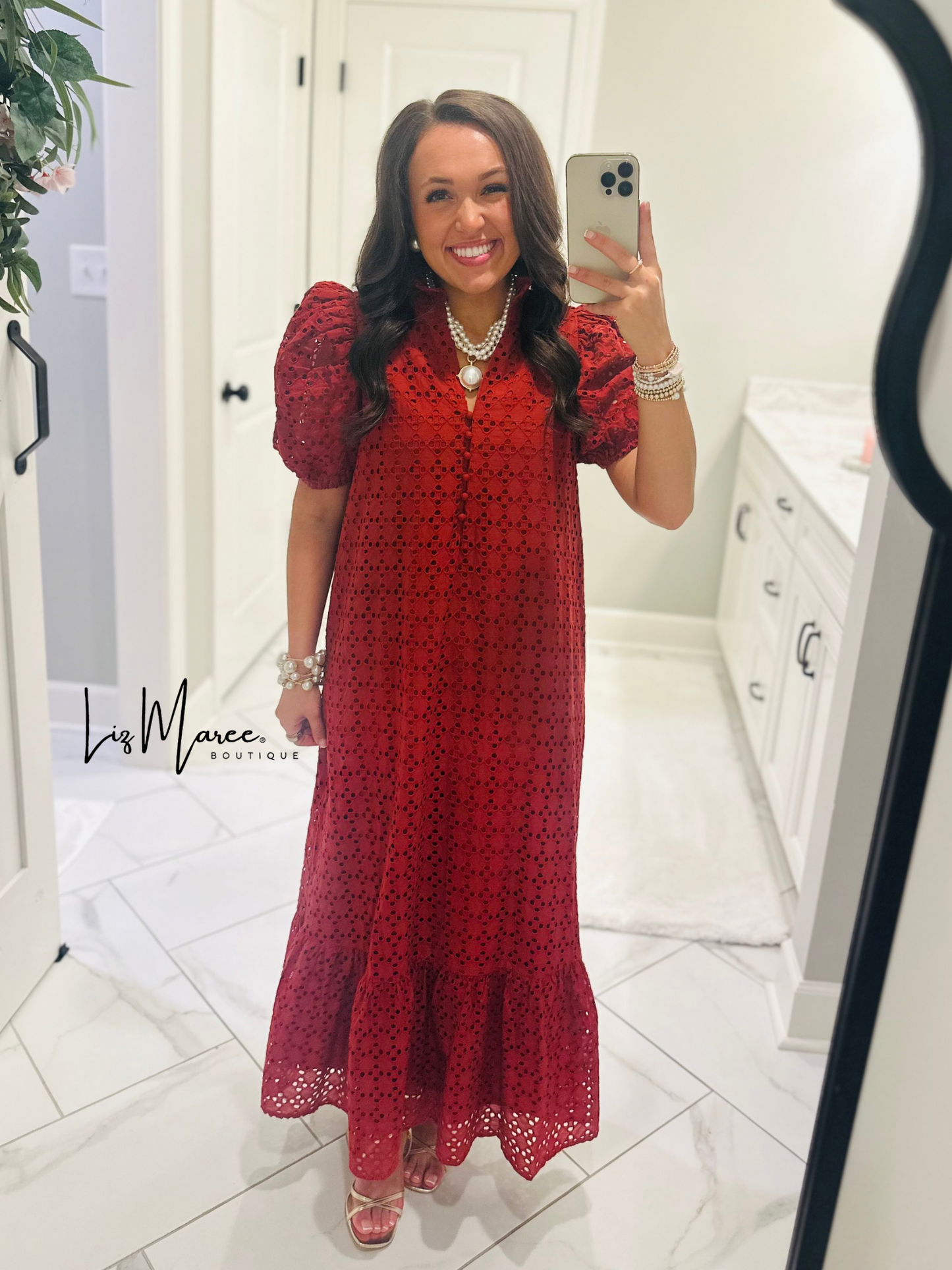 The Liz Rust Eyelet Midi Dress