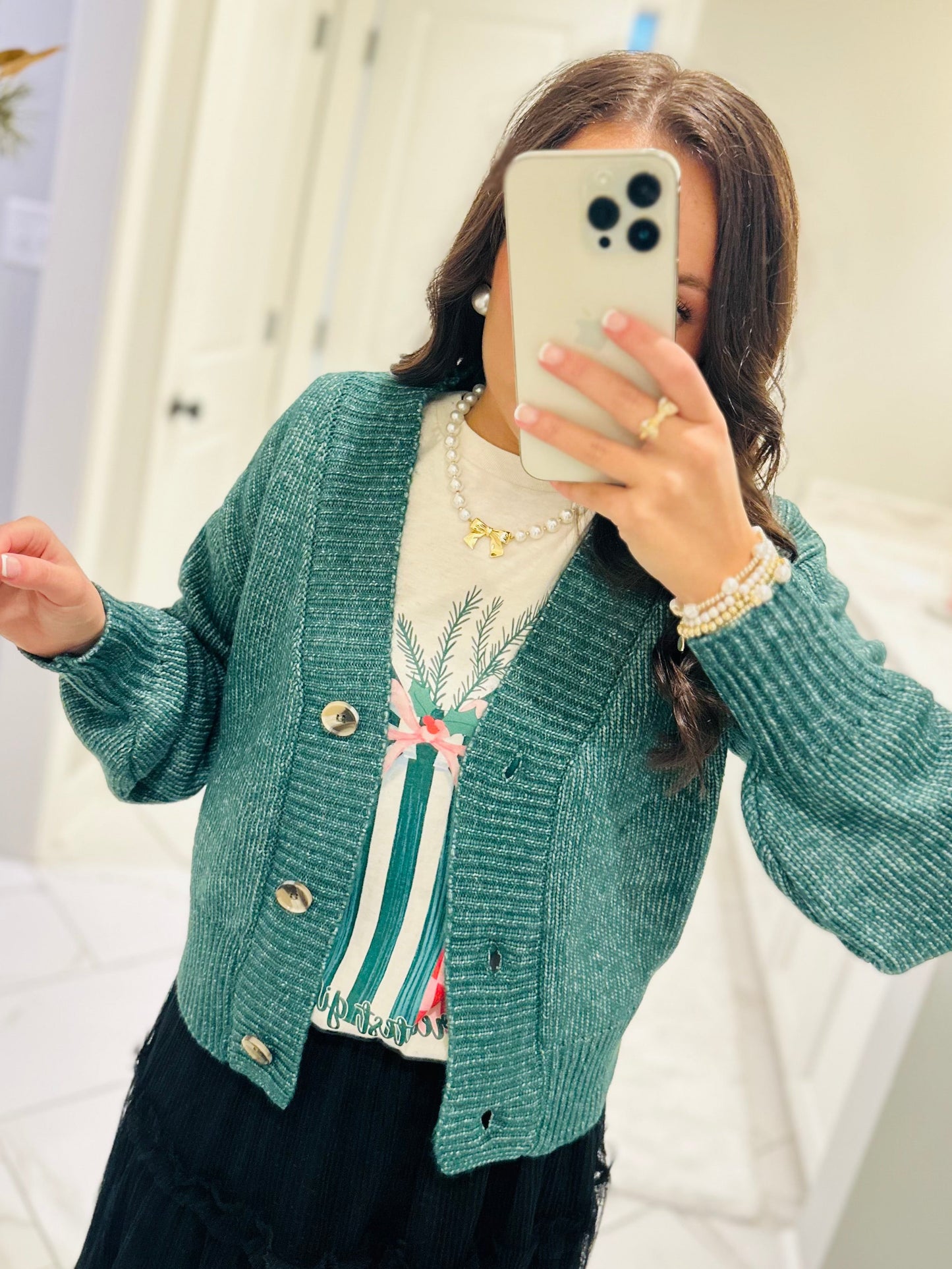 The Izzy Hunter Green Front Button Cardigan