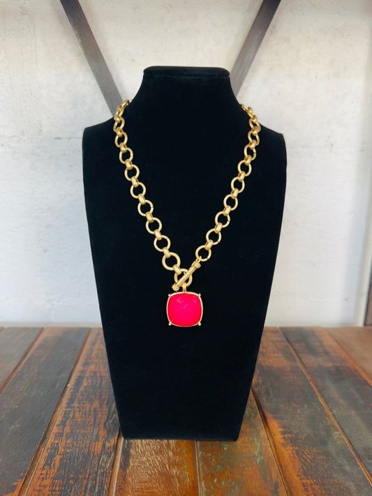 Ruby Square Stone Pendant Necklace