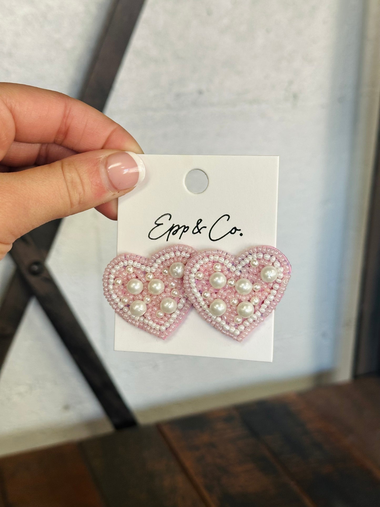 Pearl & Pink Heart Studs