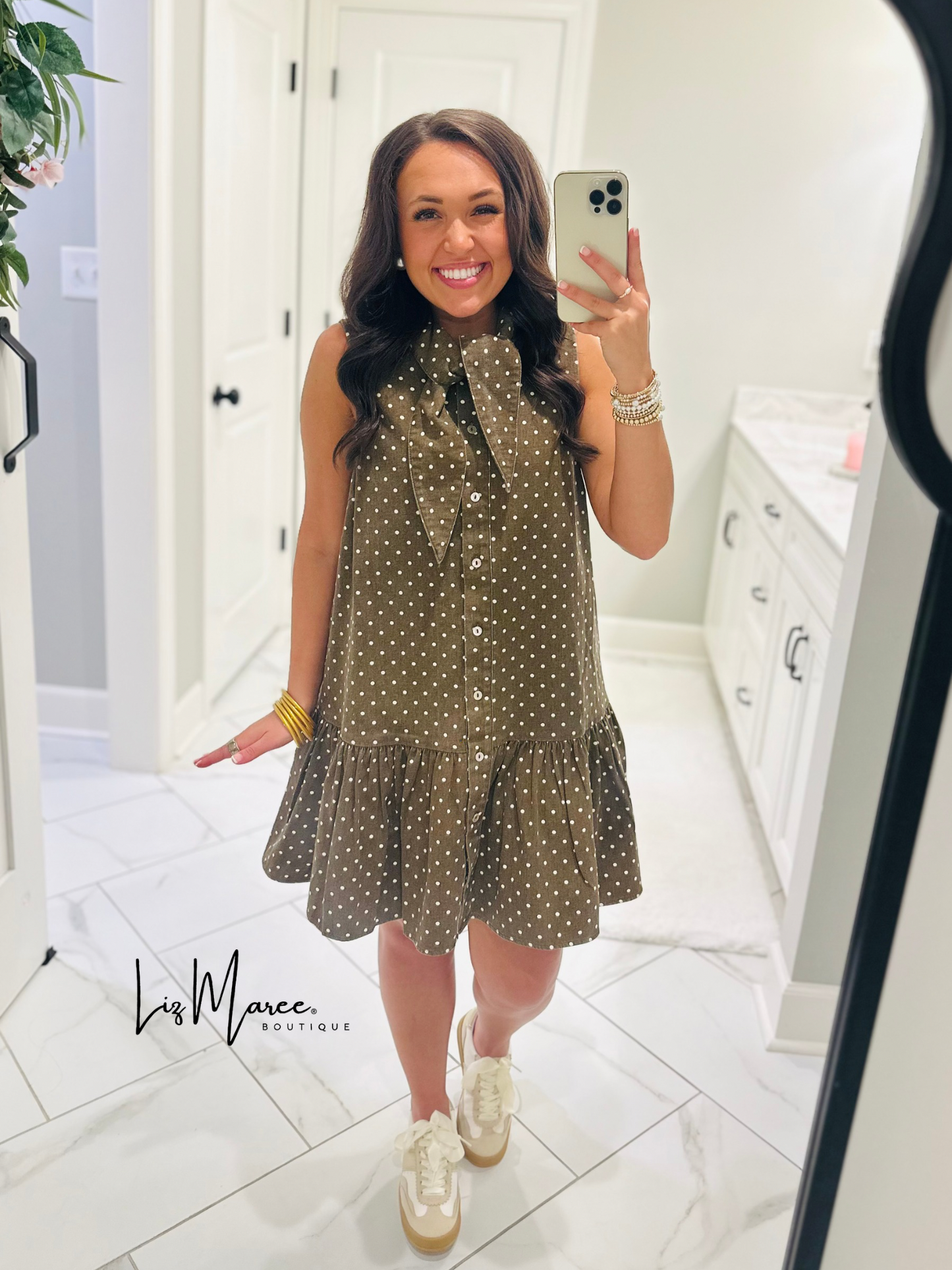 The Stella Brown Polka Dot Denim Dress
