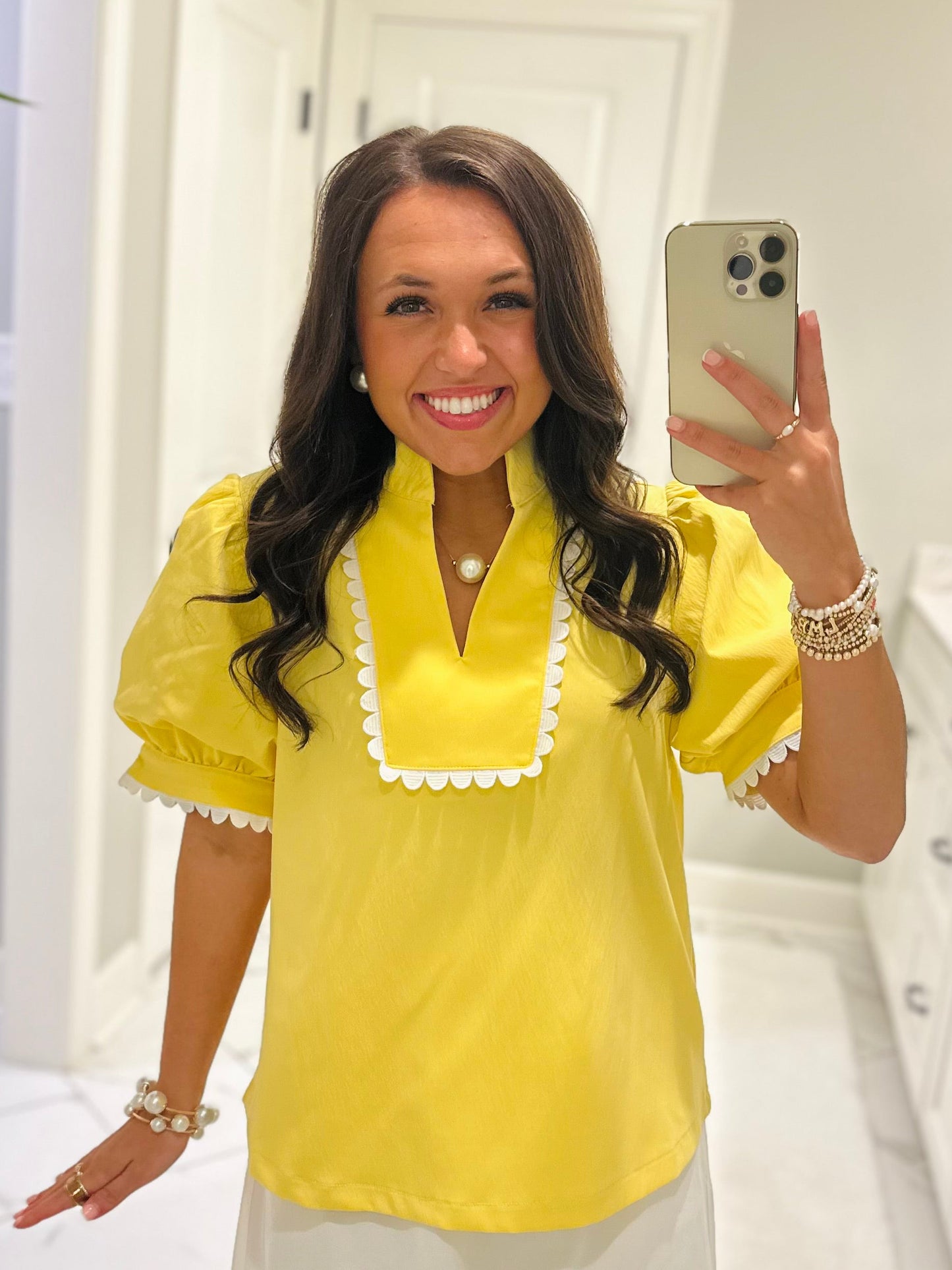 The Faye Yellow Scallop Detail Top