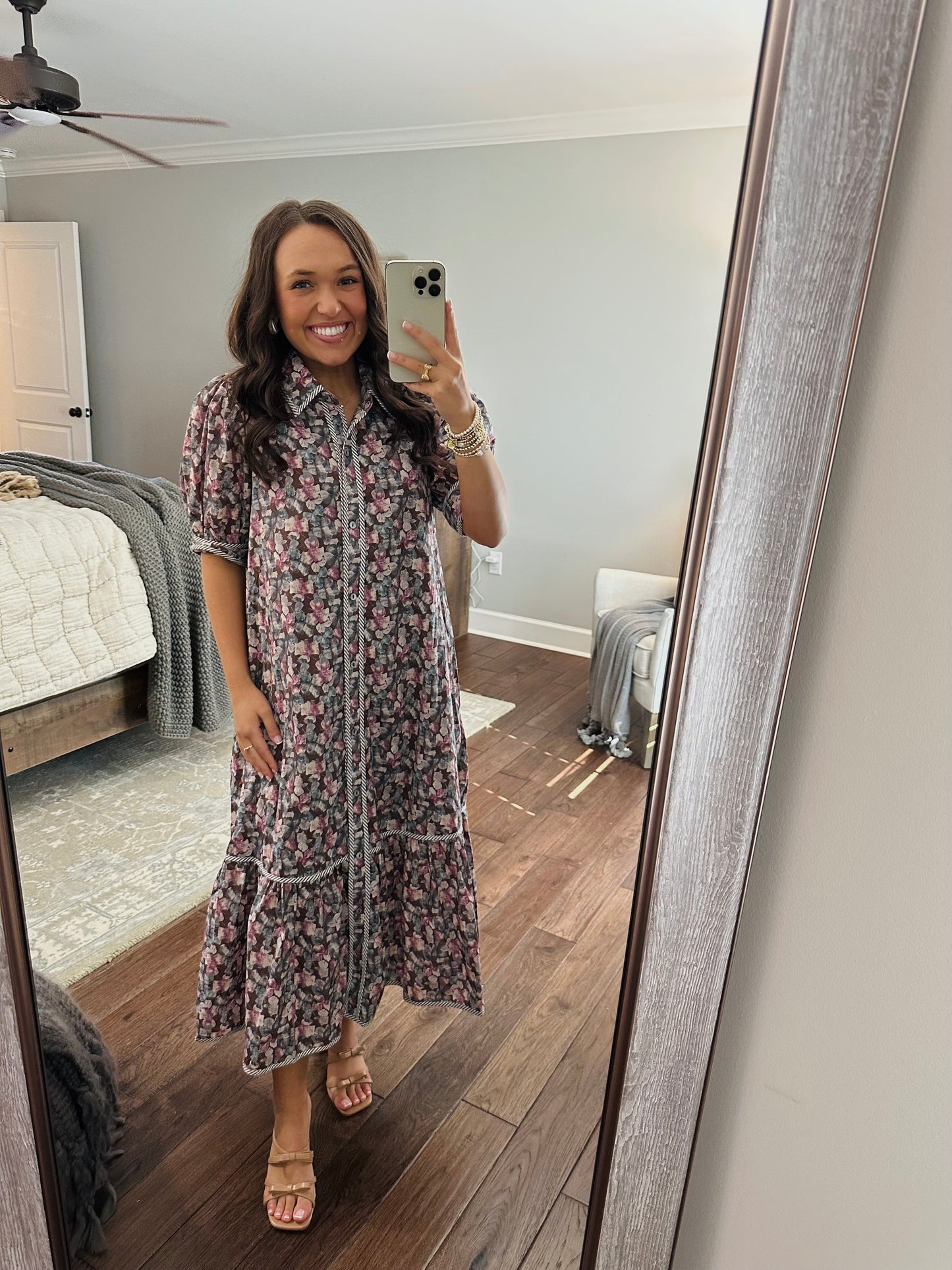The Quinn Brown Floral Midi Dress