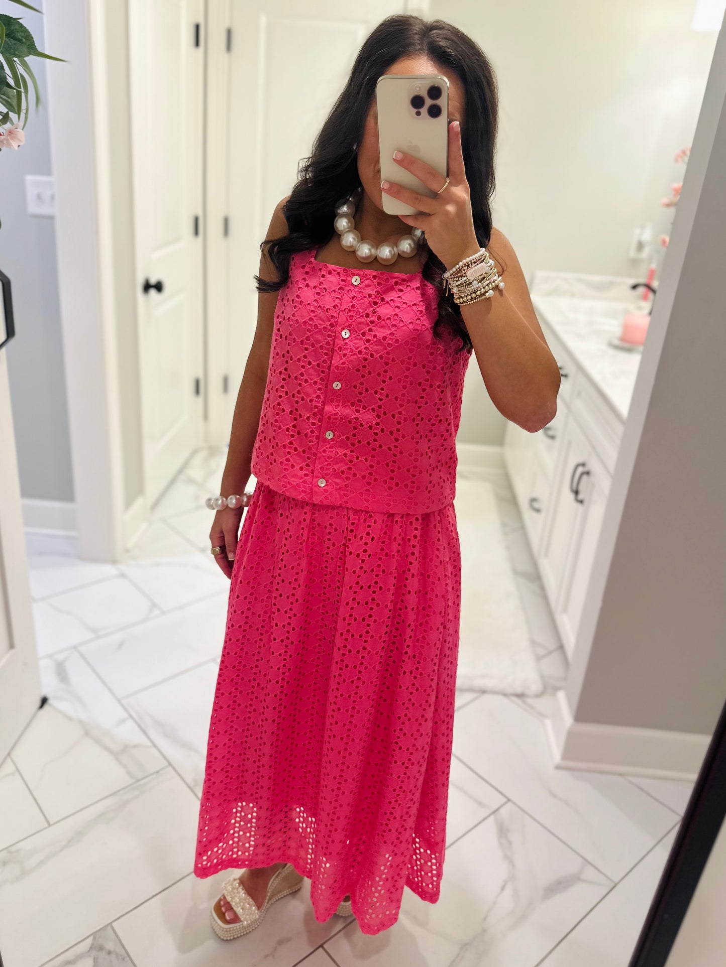 The Livi Hot Pink Eyelet Top + Skirt Set