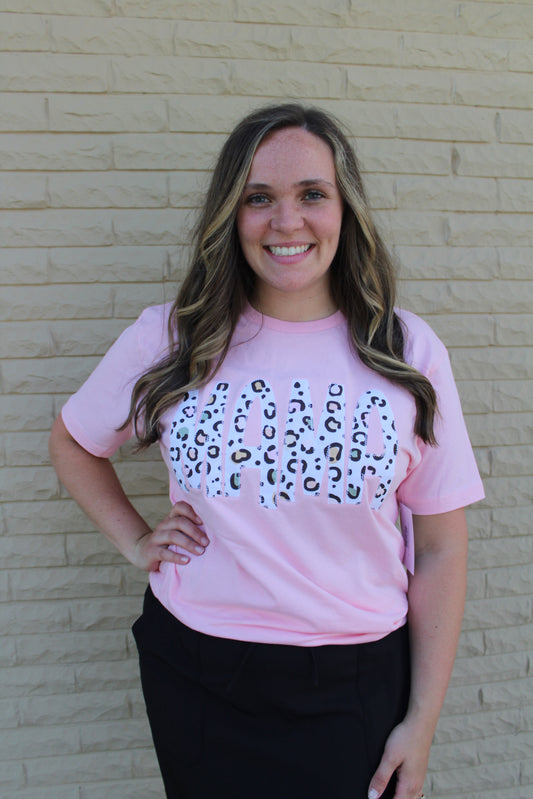 Pink Leopard Print Mama Tee