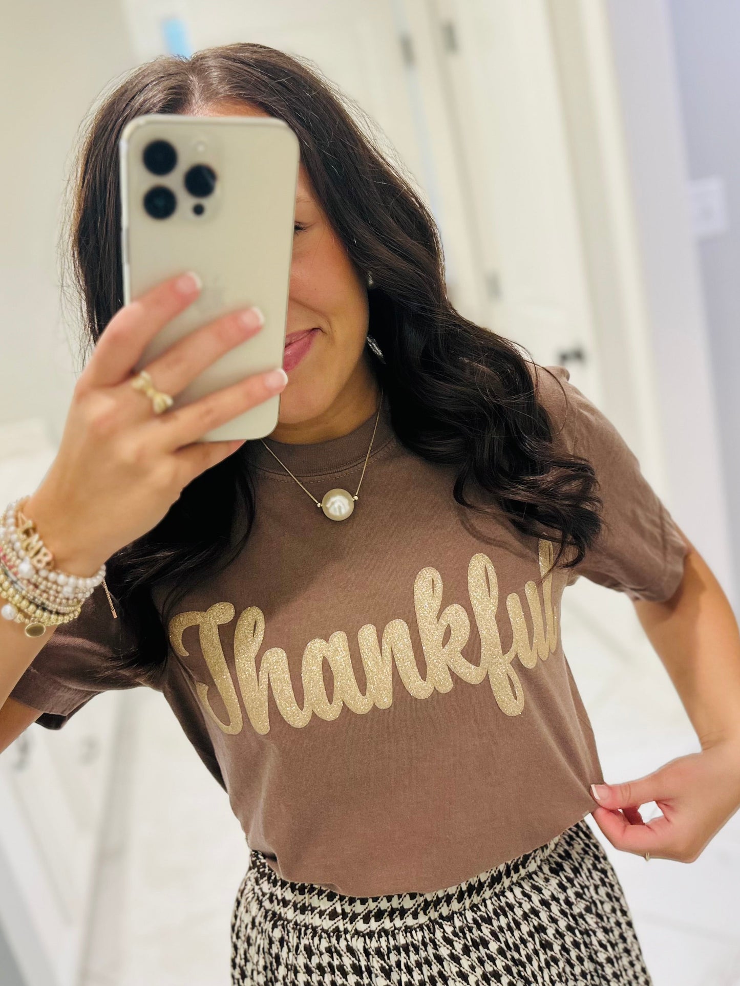 The Gold Glitter Thankful Puff Tee