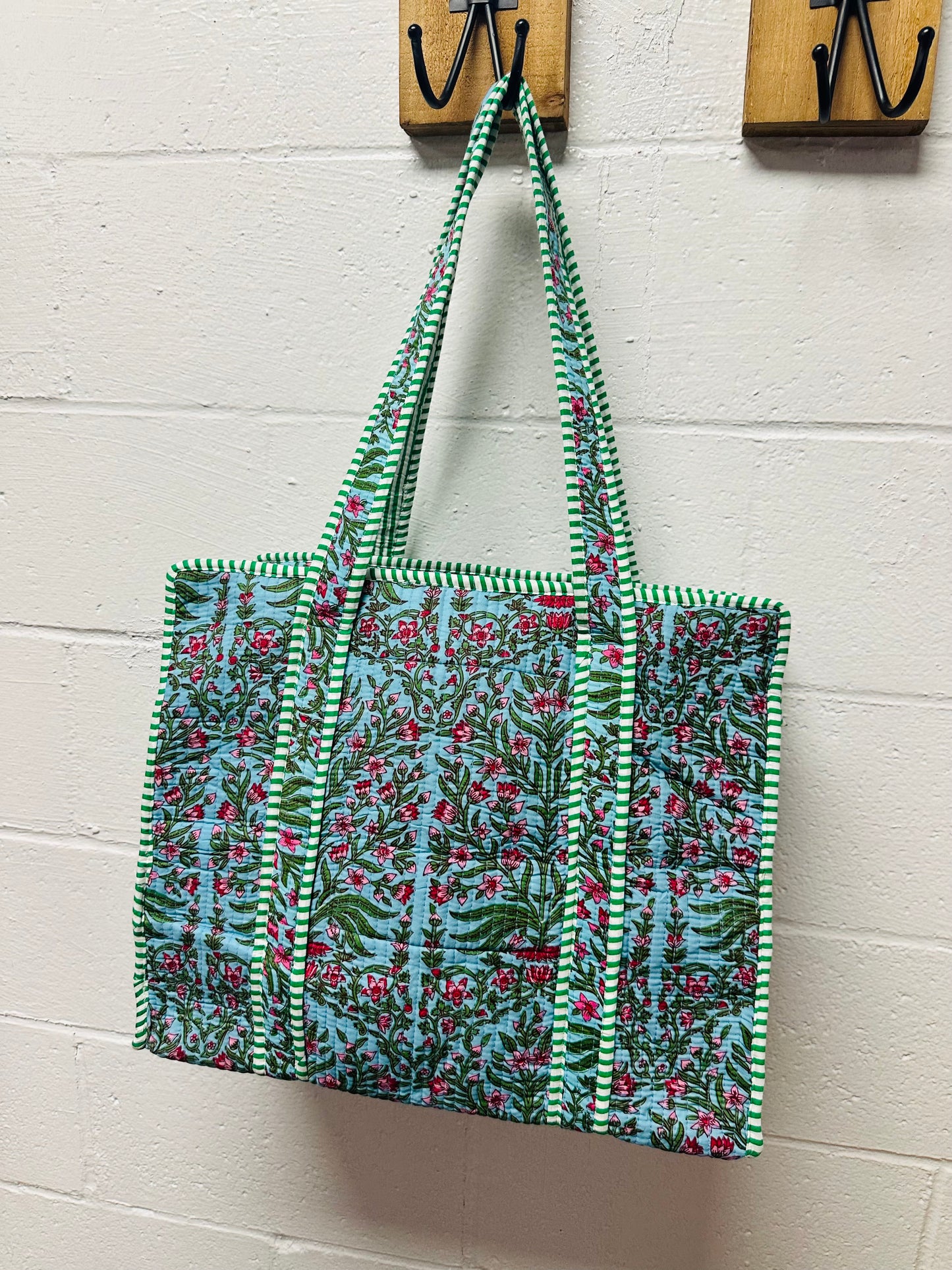 The Blue & Green Floral Quilted Tote Bag