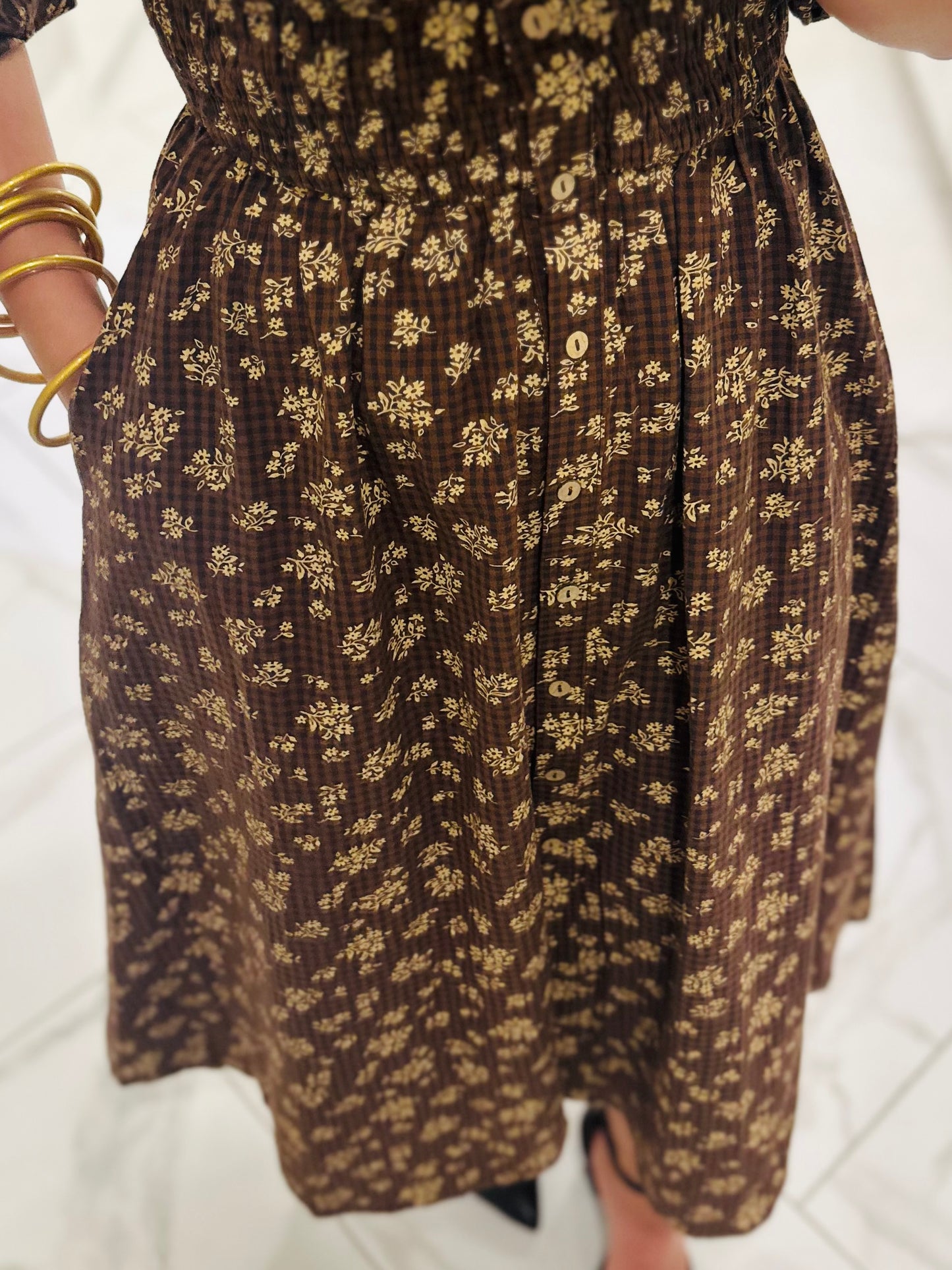 The Lara Mocha Brown Floral Midi Dress