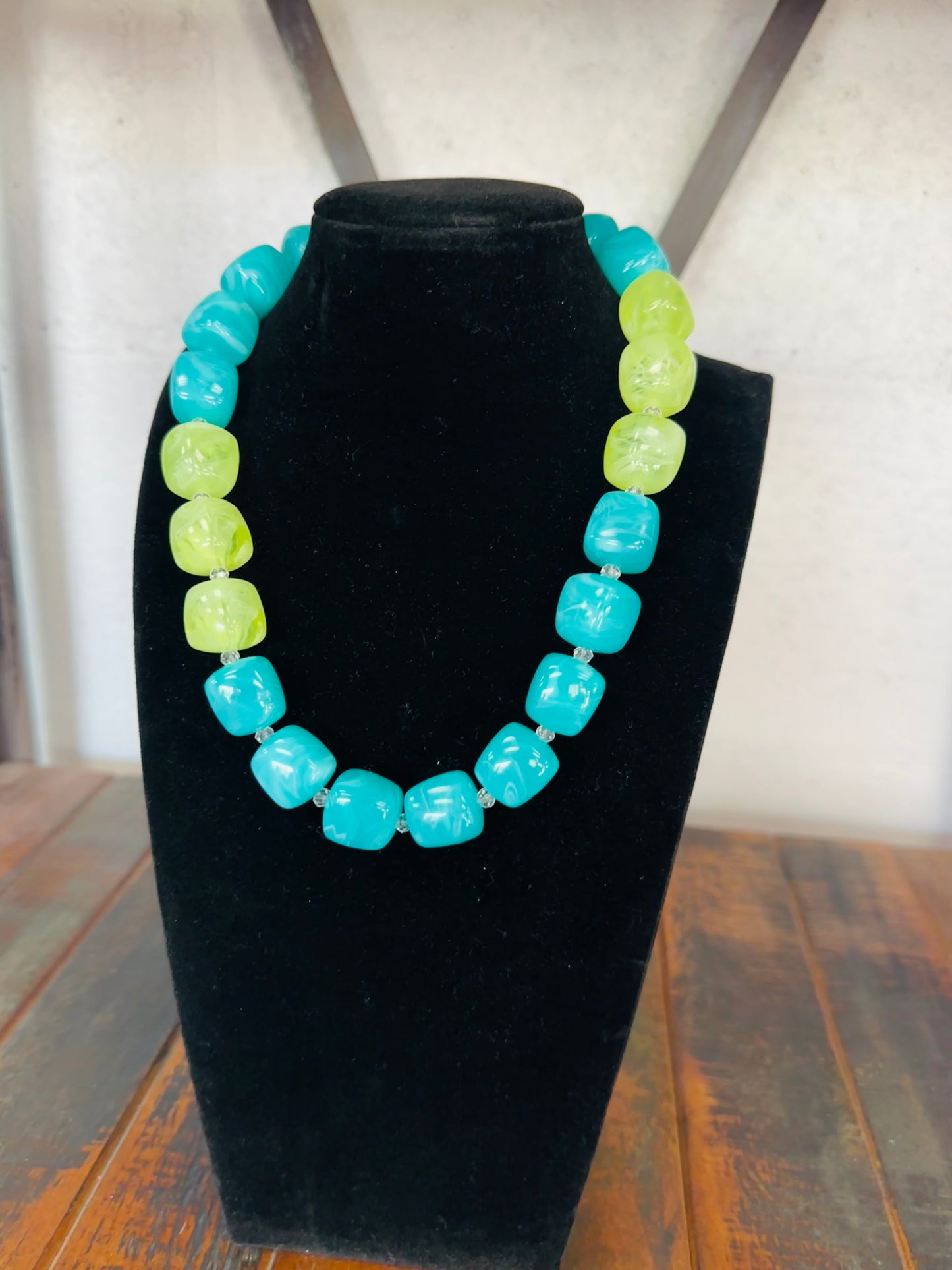 Turquoise + Lime Chunky Bead Color Block Necklace
